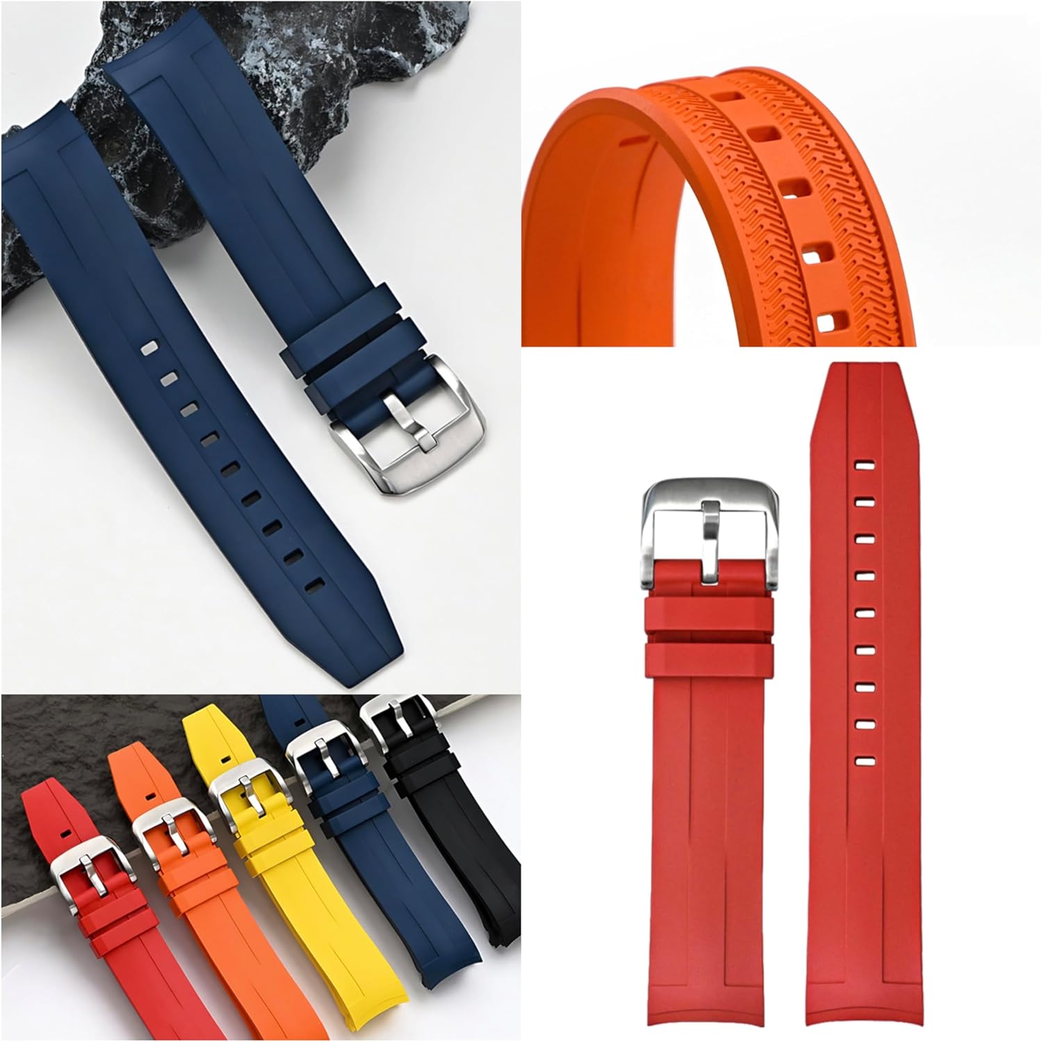 21mm FKM Rubber Band For Tissot Seastar 1000 Powermatic 80 T120407A, Replacement Curved End Watch Band For Tissot Seastar 1000 Watches (Red, 21mm)