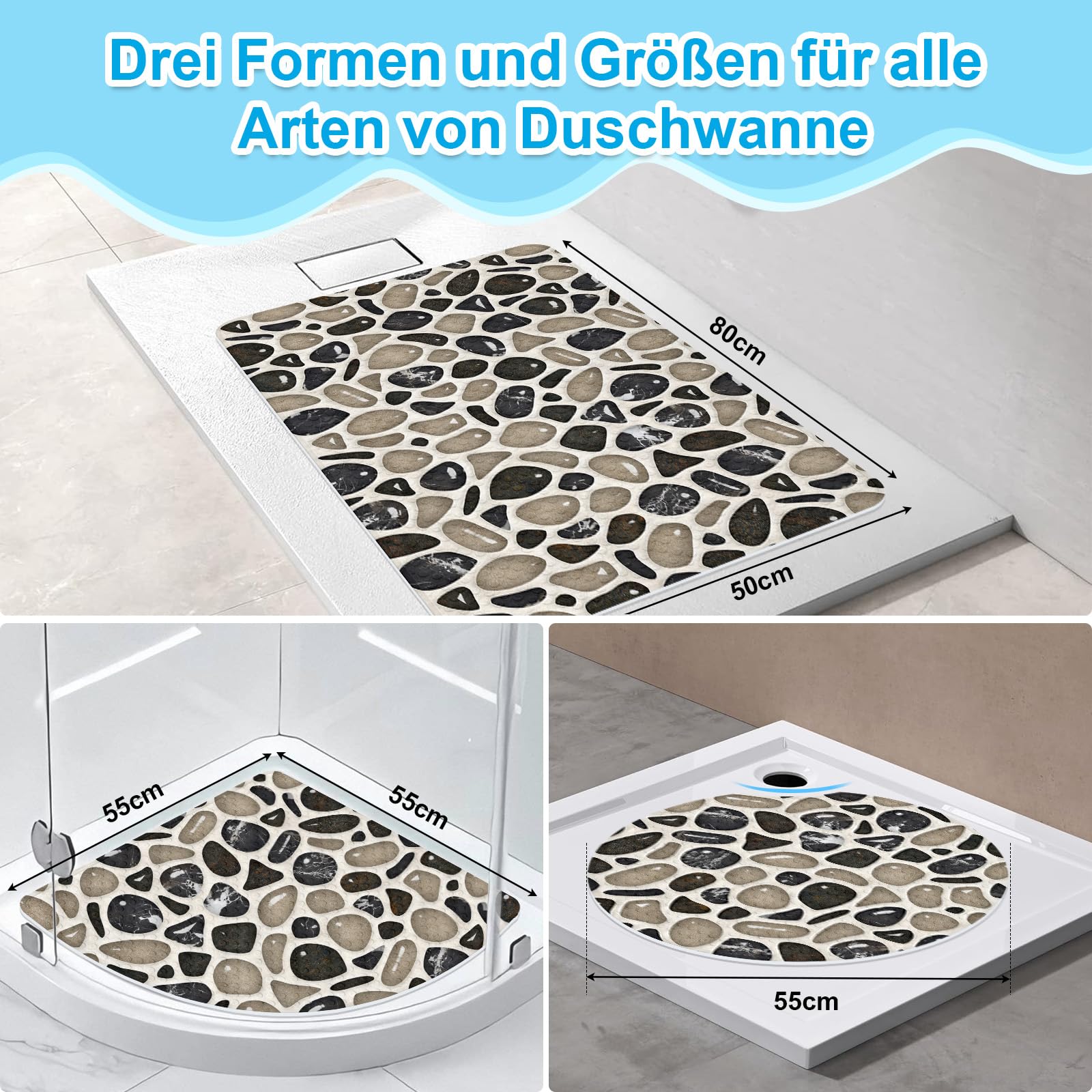 Duschmatte rutschfest Runde 55cm: Antirutschmatte Dusche mit Saugnäpfen, Duscheinlage rutschfest, Rutschmatte dusche 100% BPA-frei, schimmelresistent & maschinenwaschbar