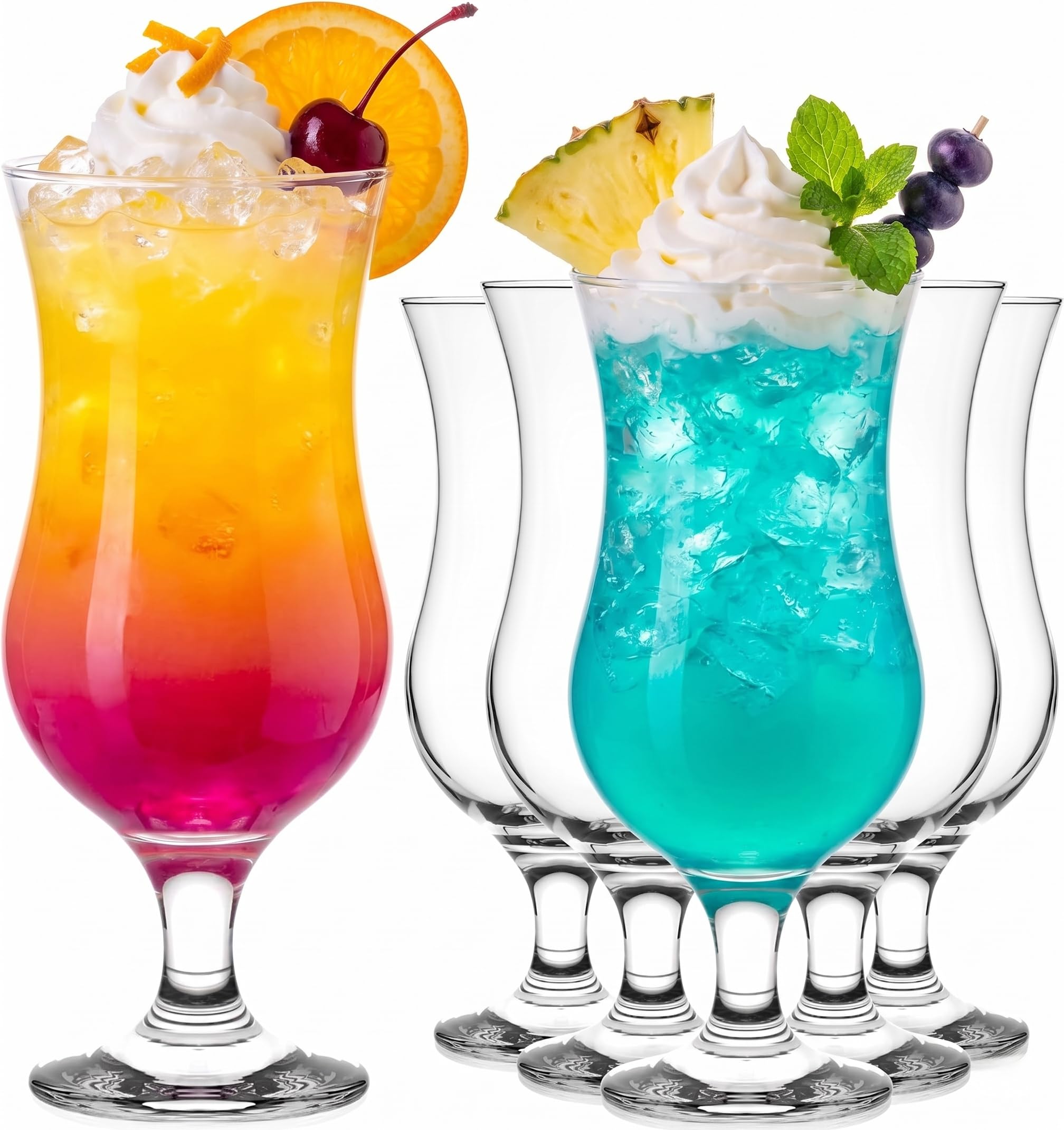 PLATINUX Cocktailgläser 400ml (max. 470ml) aus Glas Set 6-Teilig Longdrinkgläser Partygläser Hurricanegläser Groß klar
