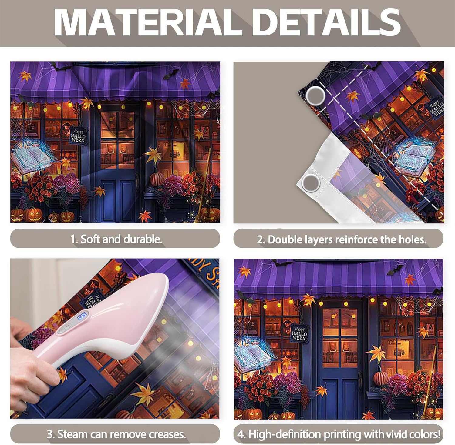 1PC 16x7ft Halloween Candy Shop Garage Door Banner Decorations Magic Witch Pumpkin Maple Leaves Night Photography Backdrop Home Outdoor Wall Cover Holiday Party Supplies