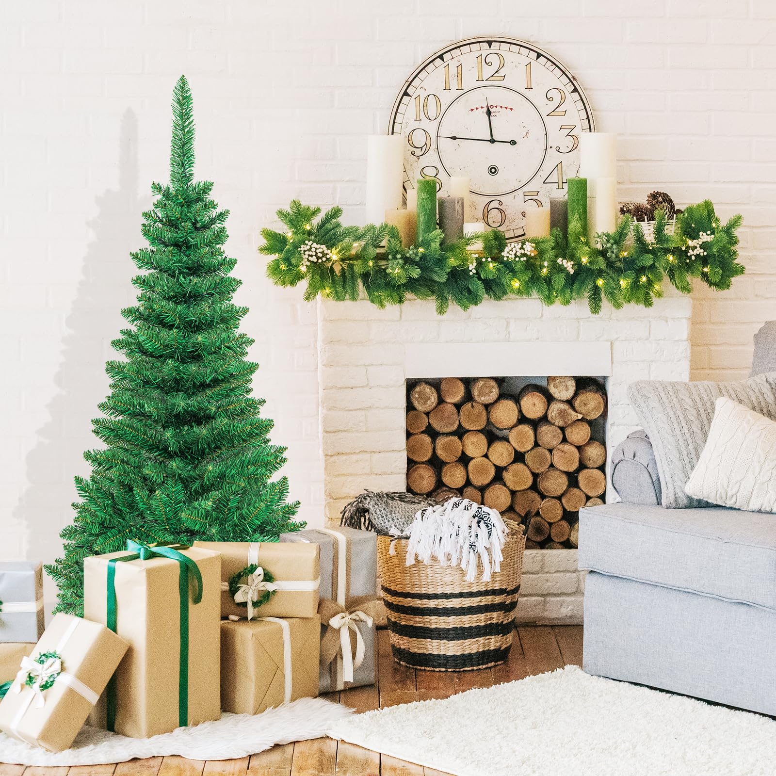 KOMFOTTEU Albero di Natale Artificiale 135/200/225 cm, Albero di Natale con Luci LED Incorporate e Supporto in Metallo, Christmas Tree con Rami in PVC, per Casa, Negozio, Ufficio, Feste (S)