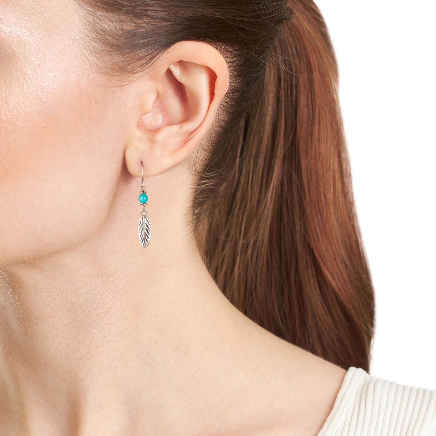 Amazon Essentials Sterling Silver Western Feather Beaded Drop Earrings - Image 3