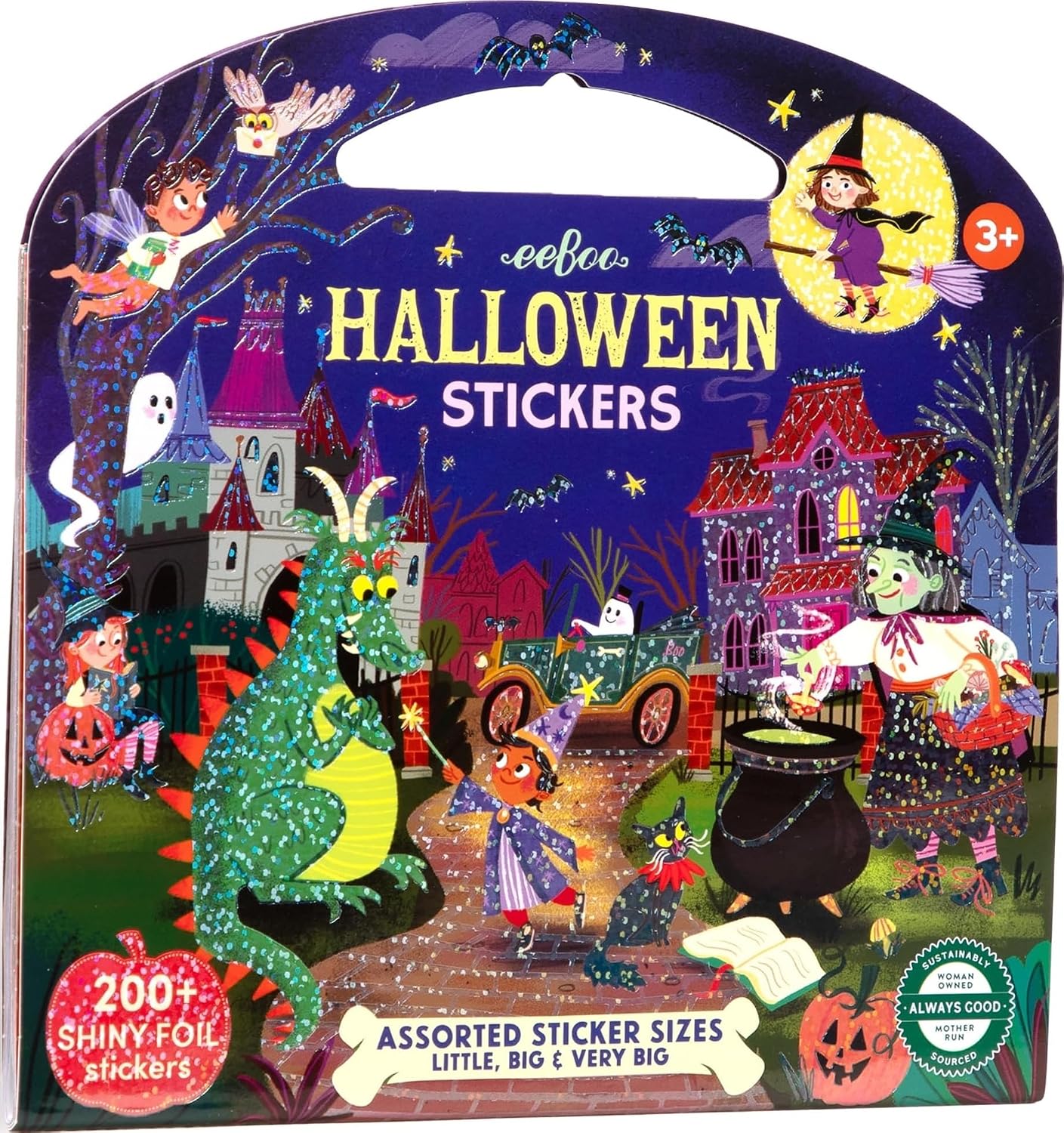 eeBoo Shiny Halloween Stickers, 200+ Stickers in 3 Sizes, Ages 3+