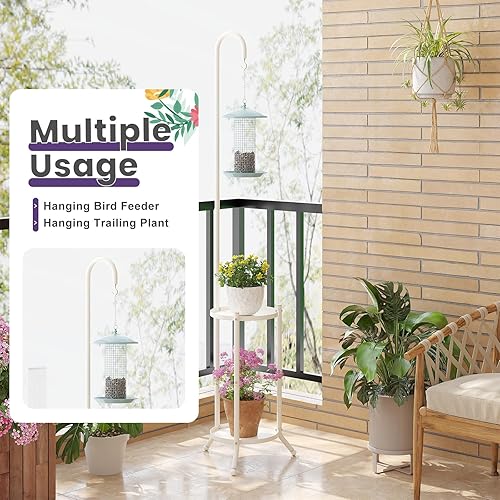 Miniatura 5 de Soporte de metal para plantas de 2 niveles con gancho para colgar, estante para plantas de interior y exterior, soporte resistente para plantas de