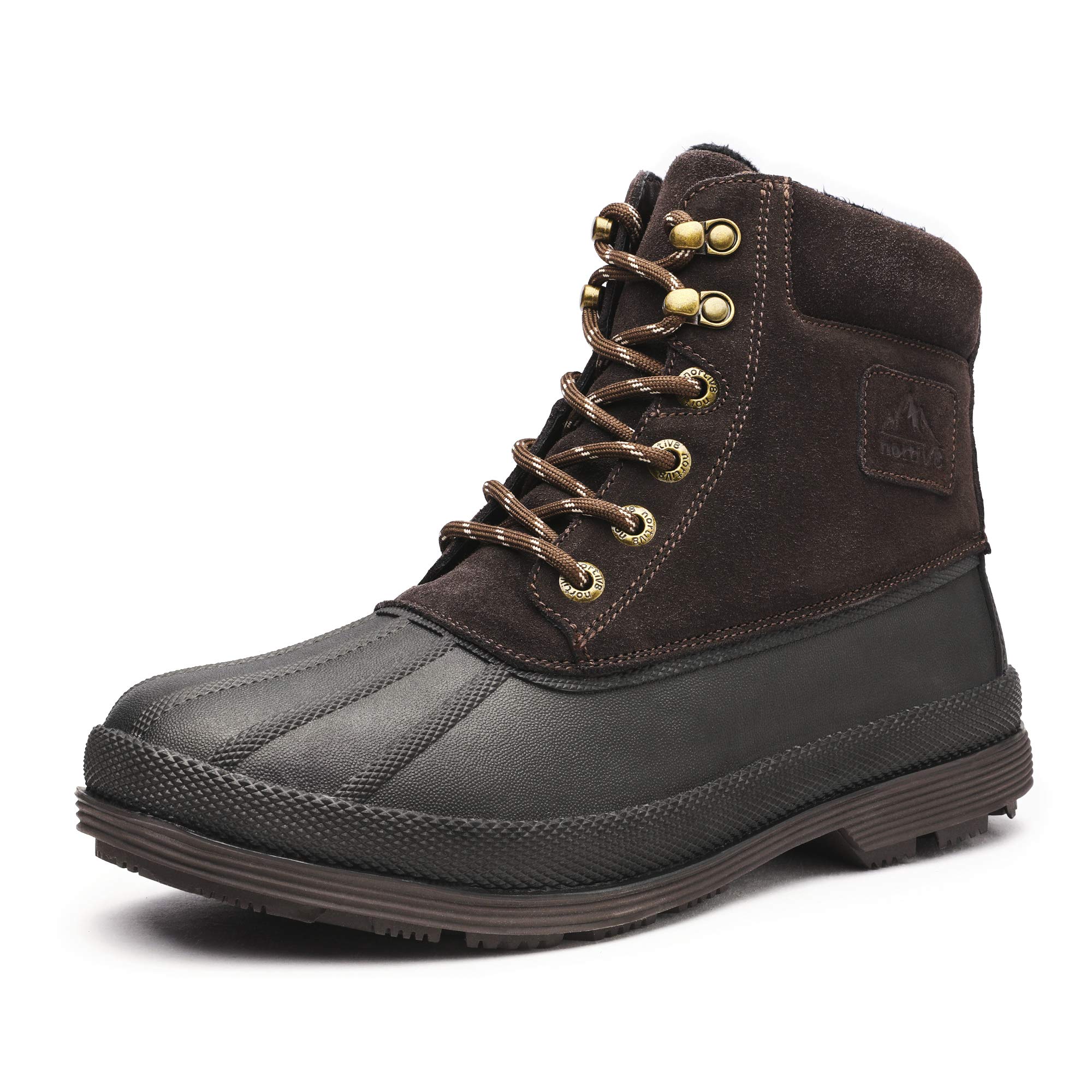 NORTIV 8 Men's Cold Weather Winter Boots Mid Ankle Non Slip Insulated Warm Hiking Snow Boots Brown Size 7.5 M US Felton-3