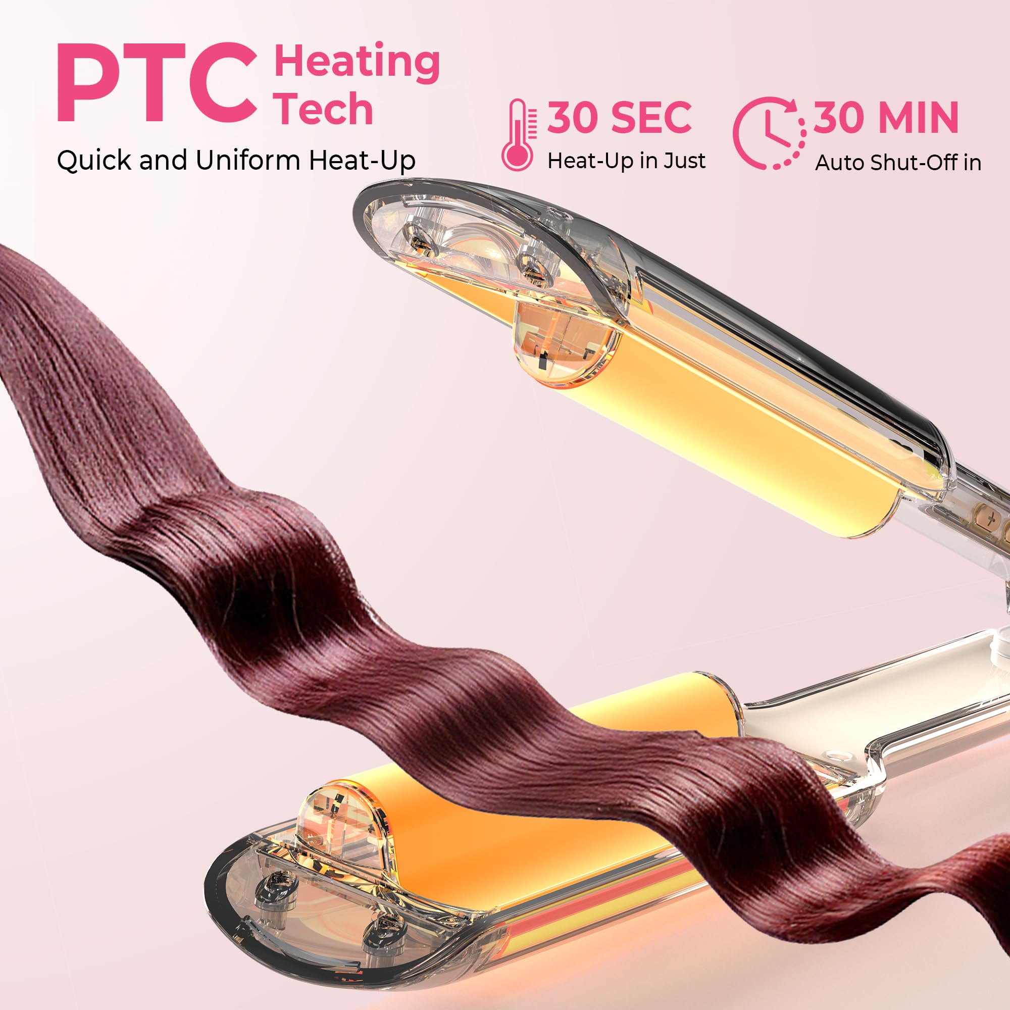 OKWRAP Boucleur a Cheveux, 32mm Fer a Gaufrer Les Cheveux Convient Aux Wavy Cheveux, Fer a Friser Boucler, Gaufrier Cheveux 12 Réglages de Température, Blanc Doré