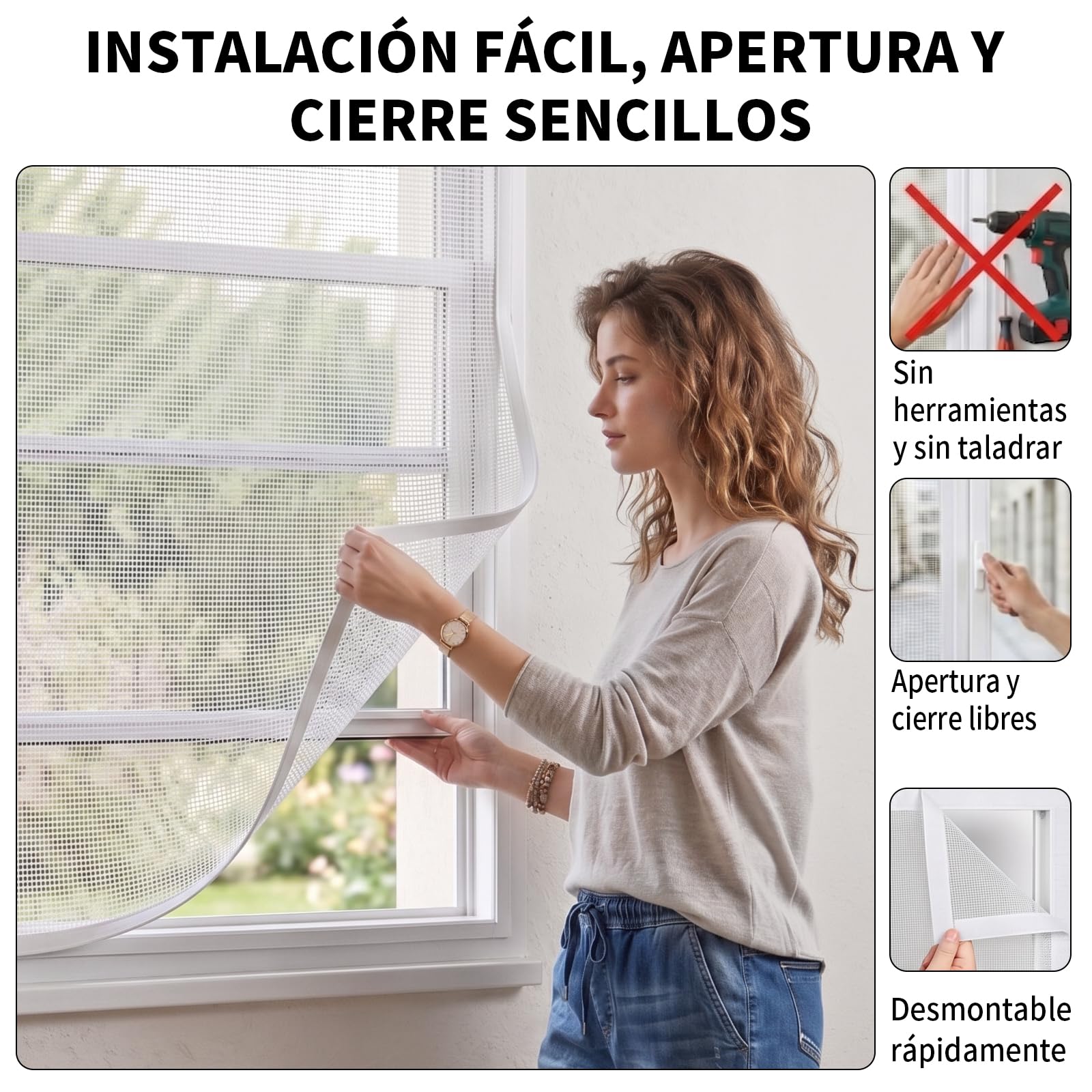 BKSAI Mosquitera Ventana para Gatos, Red Anticaída Adhesiva sin Taladrar, Malla Recortable Resistente a Arañazos, Protección Mascotas para Ventana - 130x150 CM Blanco Roto