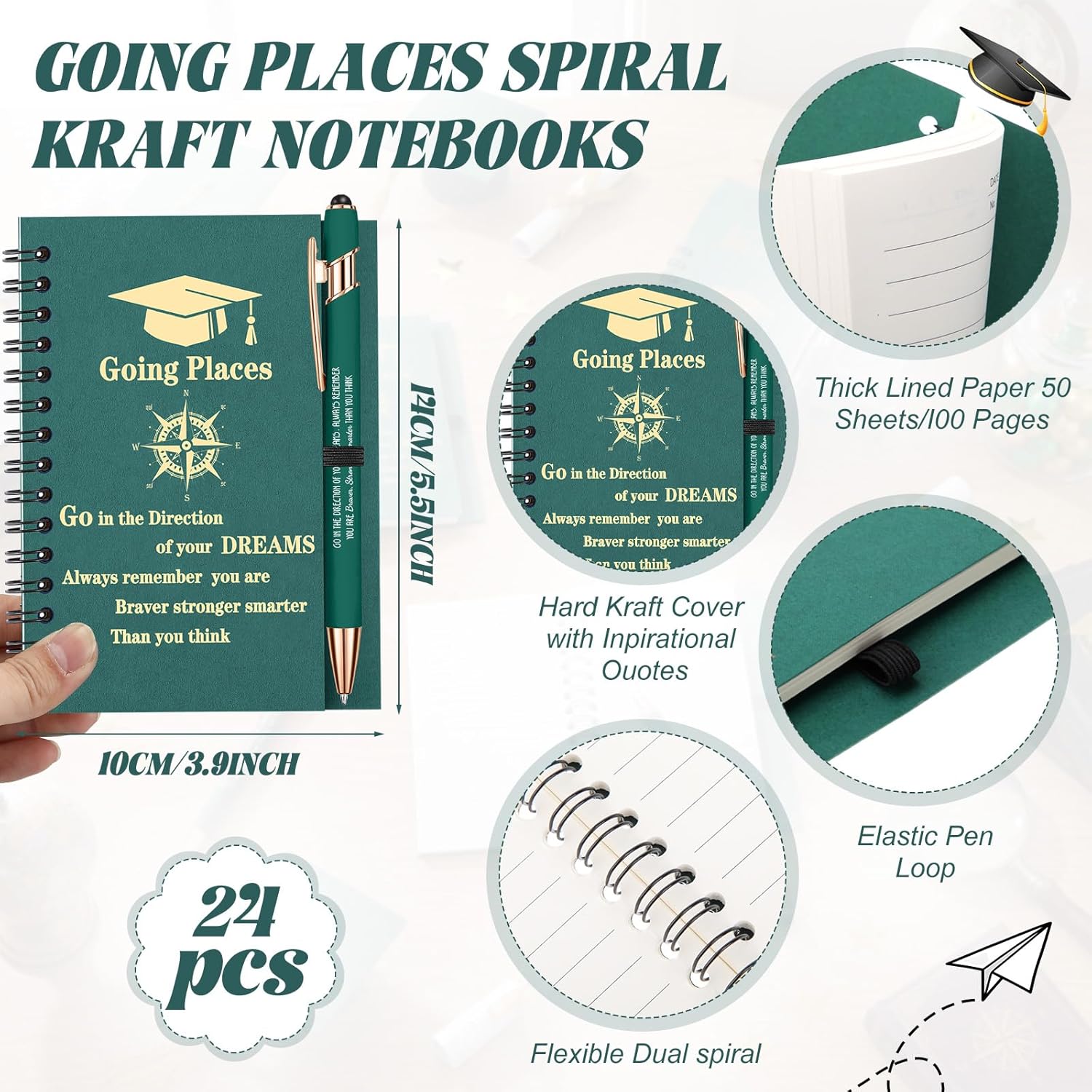 Sinload 48 Pcs 2026 Graduation Gifts Bulk for Students Motivational Inspirational Graduation Notebook and Pens Go in the Direction of Your Dreams Class of 2026 Grad Gifts(Dark Green,Classic)