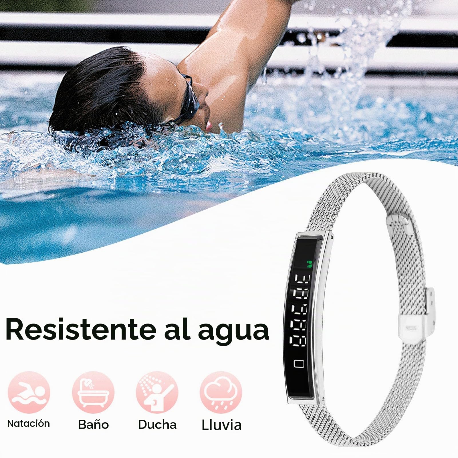 Dpofirs Smart Band Fitness Tracker, con Bluetooth 5.3, Cámara Remota, Monitor de Sueño, Contador de Pasos, Rastreador de Calorías, Pulsera Inteligente para Teléfono (Silver)