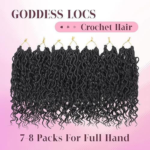 Miniatura 6 de Goddess Locs Extensiones de Cabello de Ganchillo de 14 Pulgadas Boho River Locs Hippie Ondulado de Ganchillo Con Cabello Rizado en el Medio y