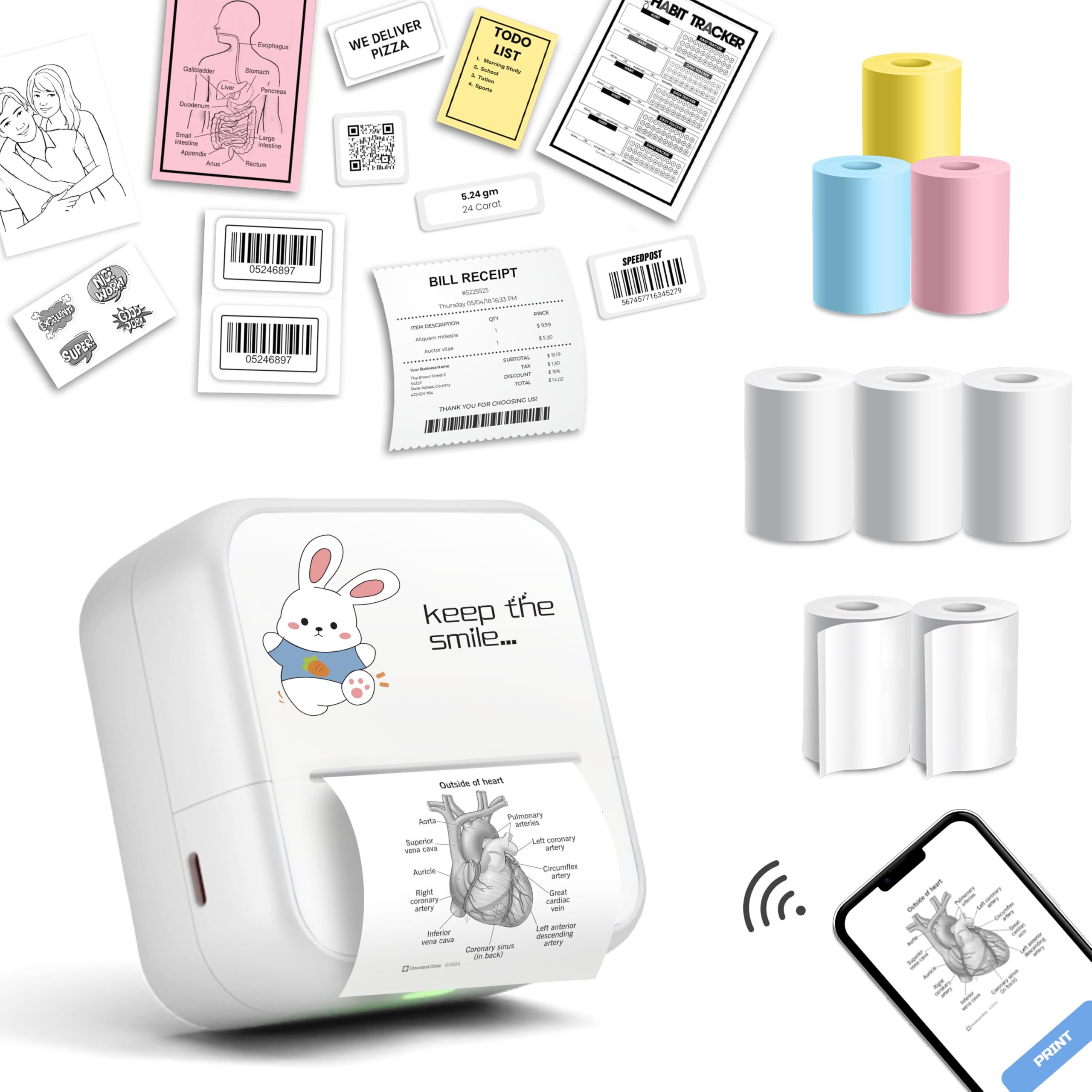 - SEZNIK Mini Printer, Wireless Monochrome Home Printers, Thermal, Bluetooth, Portable Pocket Printer, Compatible with Android, iOS Mobile. 1 Year Warranty(Minix-White)