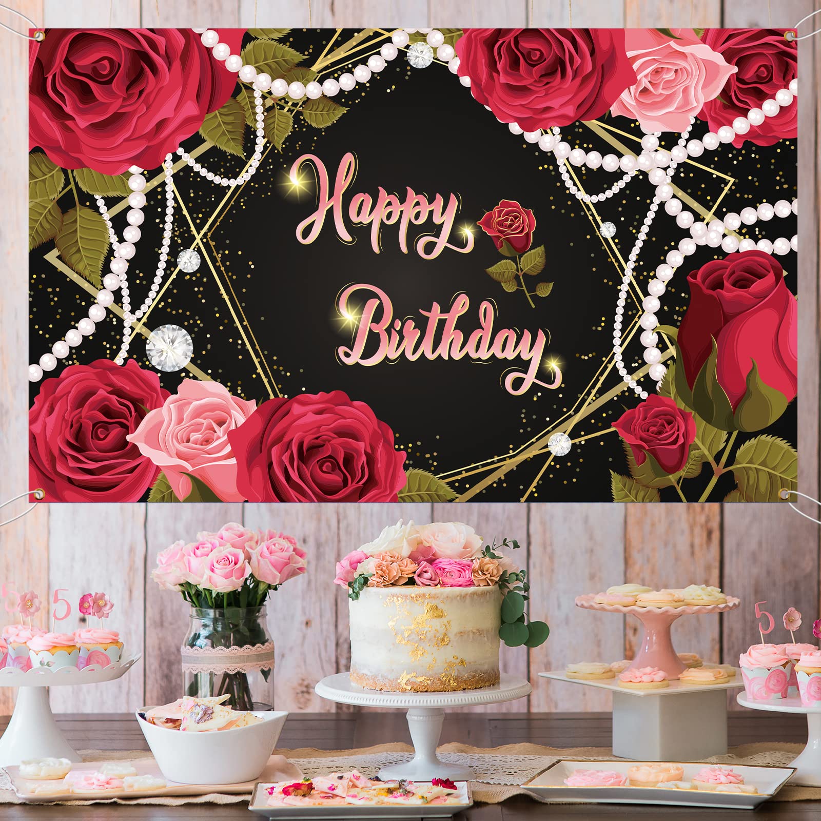 Fotohintergrund Mit Roten Rosen & Perlen – 2,4x1,8 M, Vinyl, Für Geburtstag, Hochzeit & Portraitfotografie