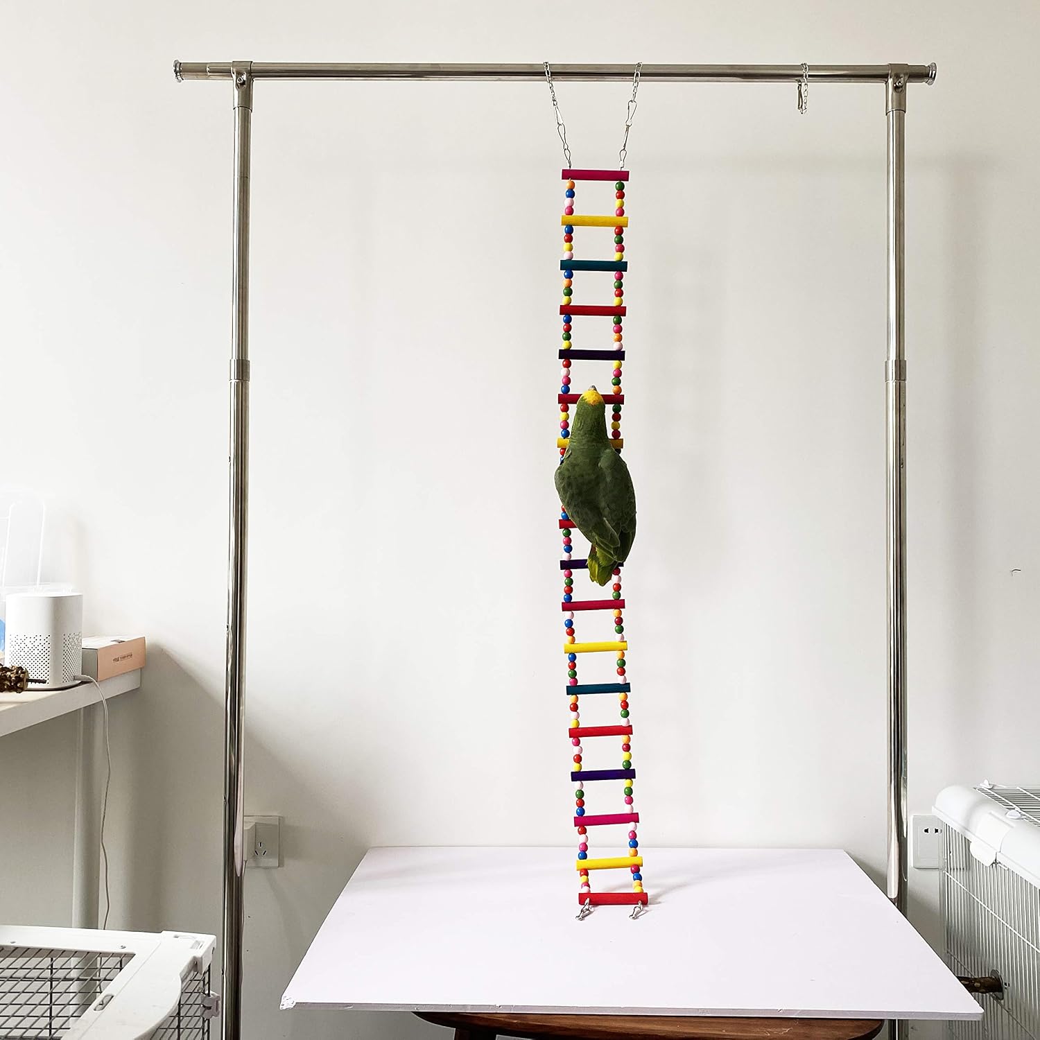 Bird Parrot Toys Ladders Swing Chewing Toys Hanging Pet Bird Cage Accessories Hammock Swing for Small Parakeets Cockatiels, Lovebirds, Conures, Macaws, Finches (48 inch 18 ladders) image 2