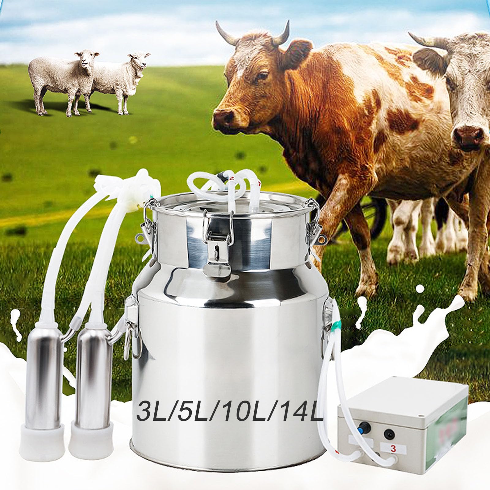 Machine À Traire Électrique Avec Technologie De Pulsation - Capacités 3L-14L Et Arrêt Automatique | Réservoir En Acier Inoxydable Pour Vaches Et Chèvres | Usage Domestique Et Agricole , 10L, goat