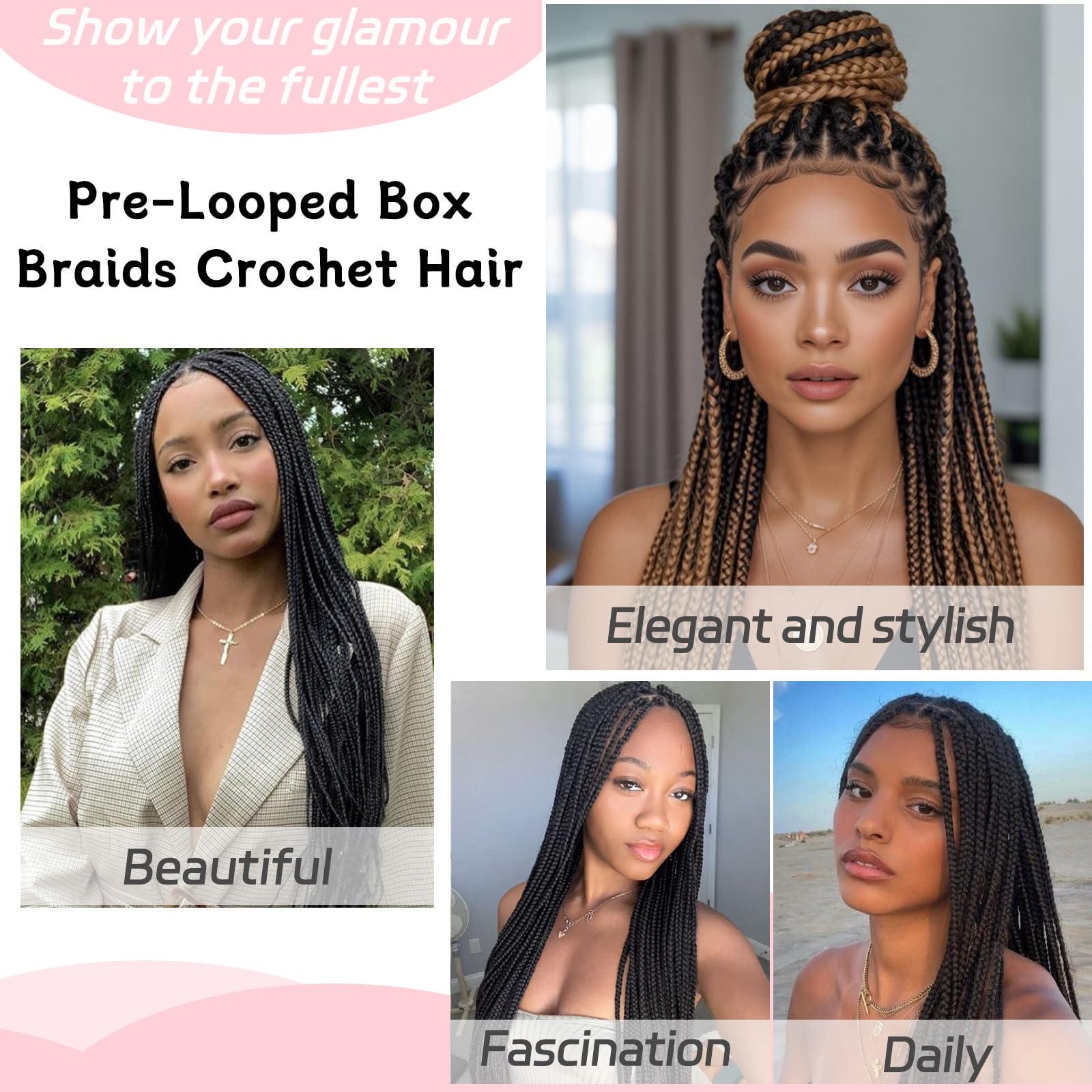 Xtrend 8 Packs 24 Inch Box Braids Crochet Hair Pre-Looped Knotless