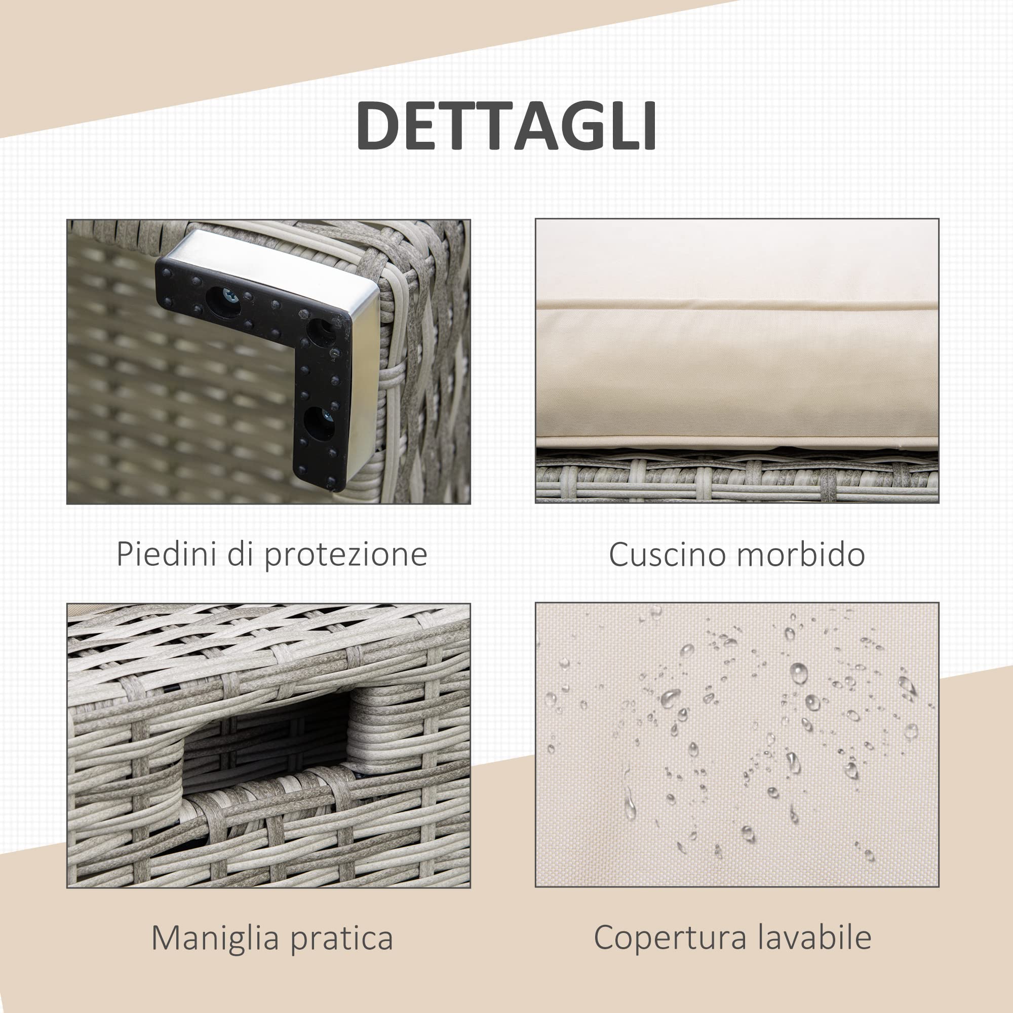Outsunny Salotto da Esterno in Rattan PE da 8 Pezzi, Set Mobile da Giardino Salvaspazio con Poltrone, Tavolini e Sgabelli, Beige