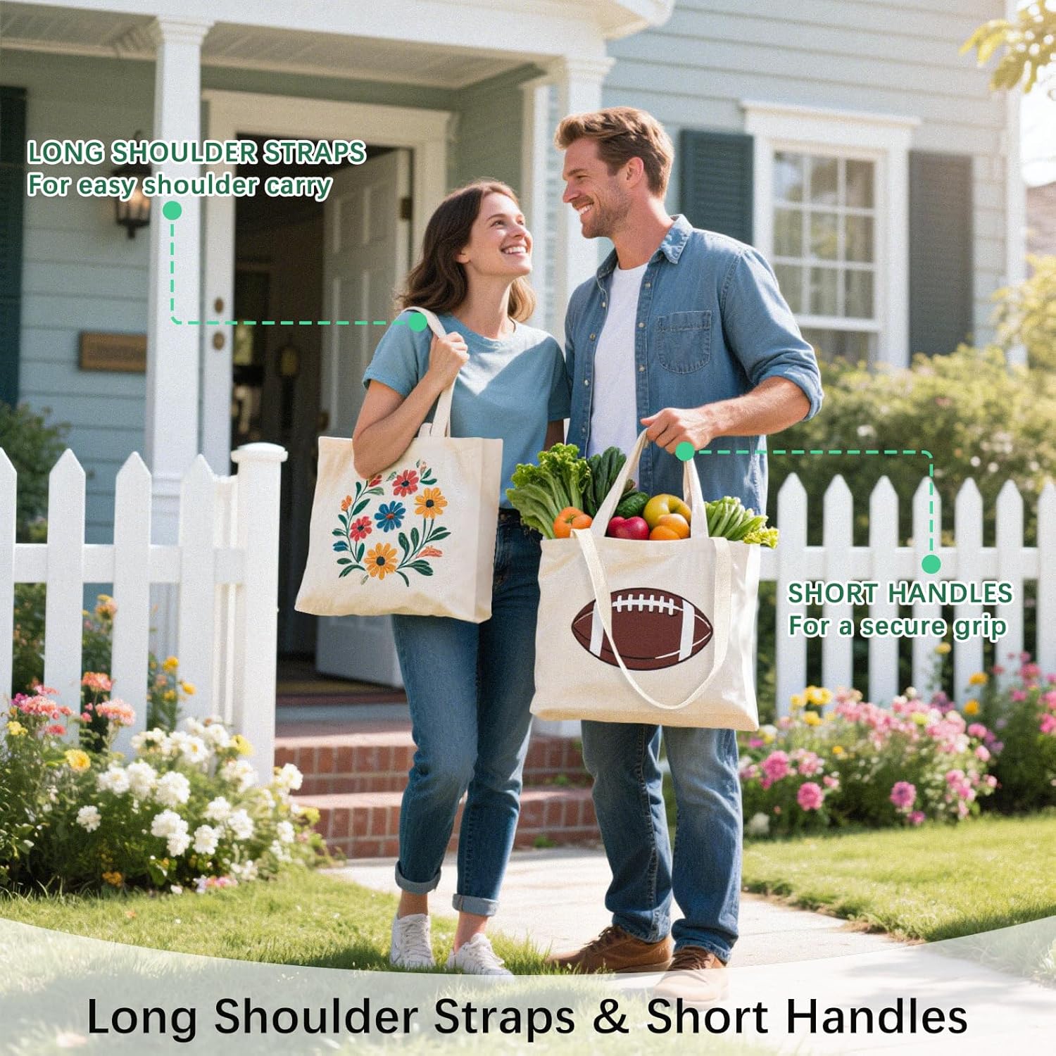 OKBA 3 Pack Large Canvas tote Bags,Polyester Tote Bags for Sublimation,Heavy Duty Canvas Shopping Bags and Washable Reusable Grocery Bags with Long Shoulder Strap and Short Handle - Image 2