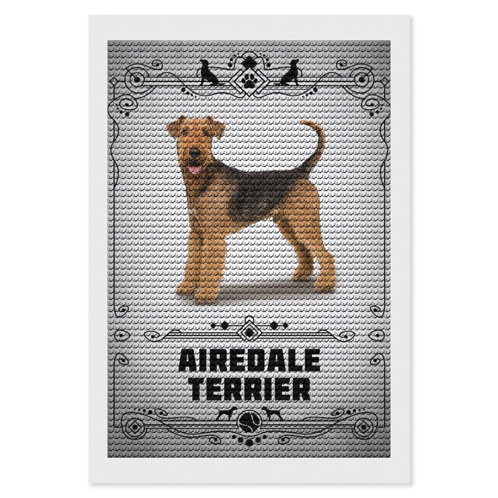 Junmoney Airedale Terrier Diamond Painting Canvas Set 8"x12", for Adults, Bedroom Decor, Good for Quiet Evenings, Festive Craft Gift