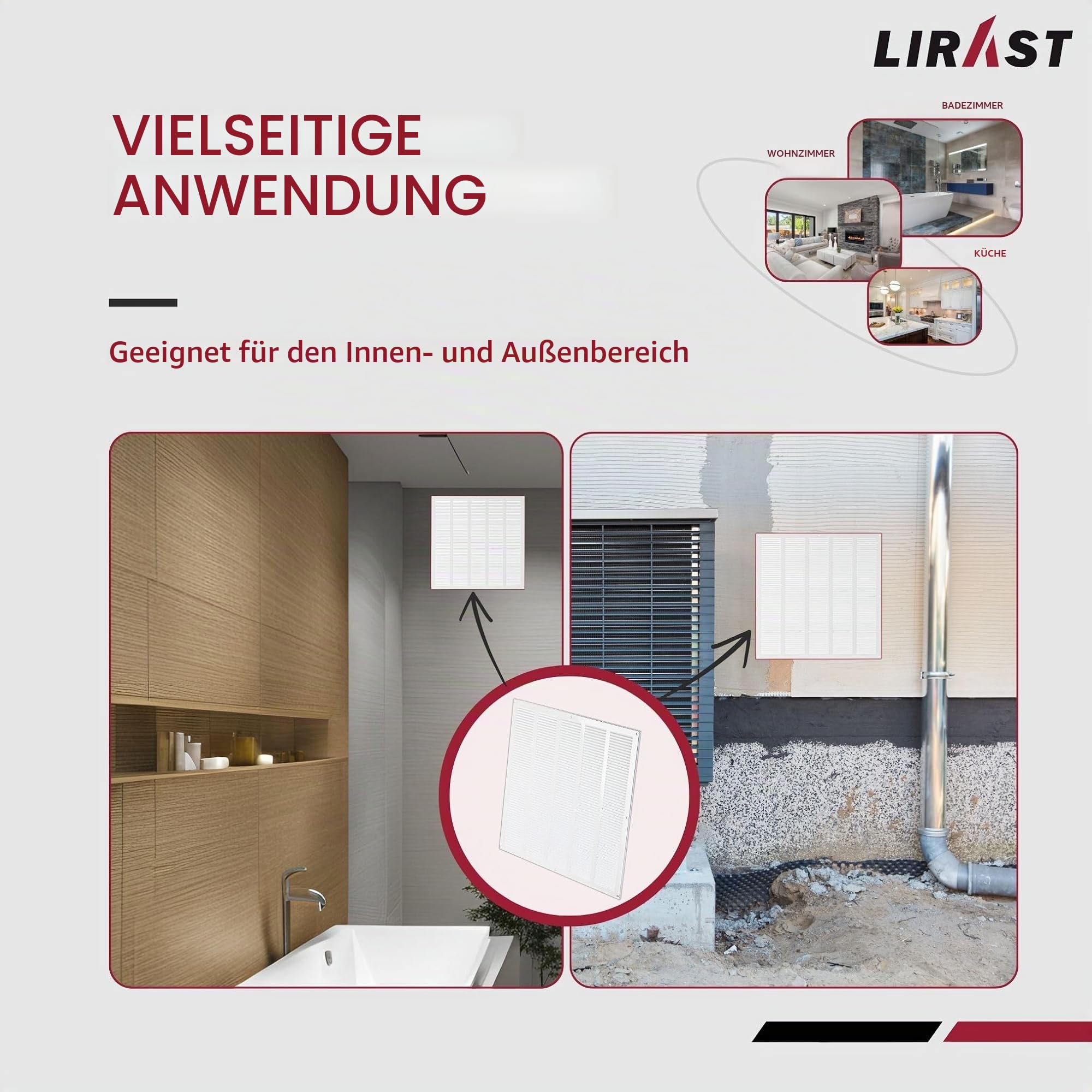 500x500mm Metall Weiß Lüftungsgitter mit Insektenschutz - Gitter für Belüftung - Abluftgitter