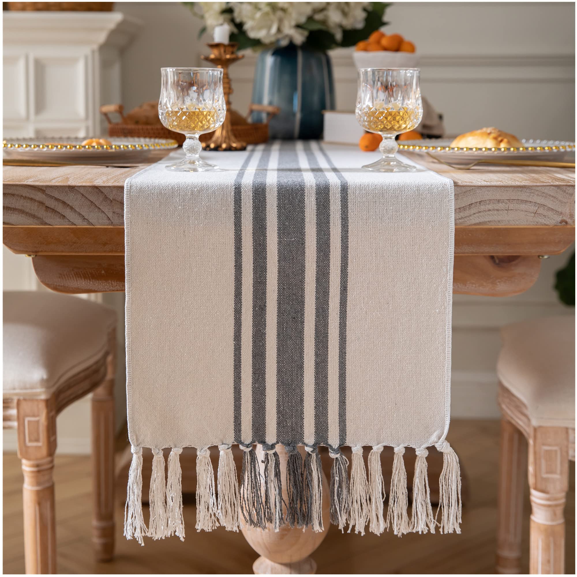 Caflife Boho Table Runner Grey for Modern Farmhouse Decor,Home Dining Table décor 13 x 108 Inch Long