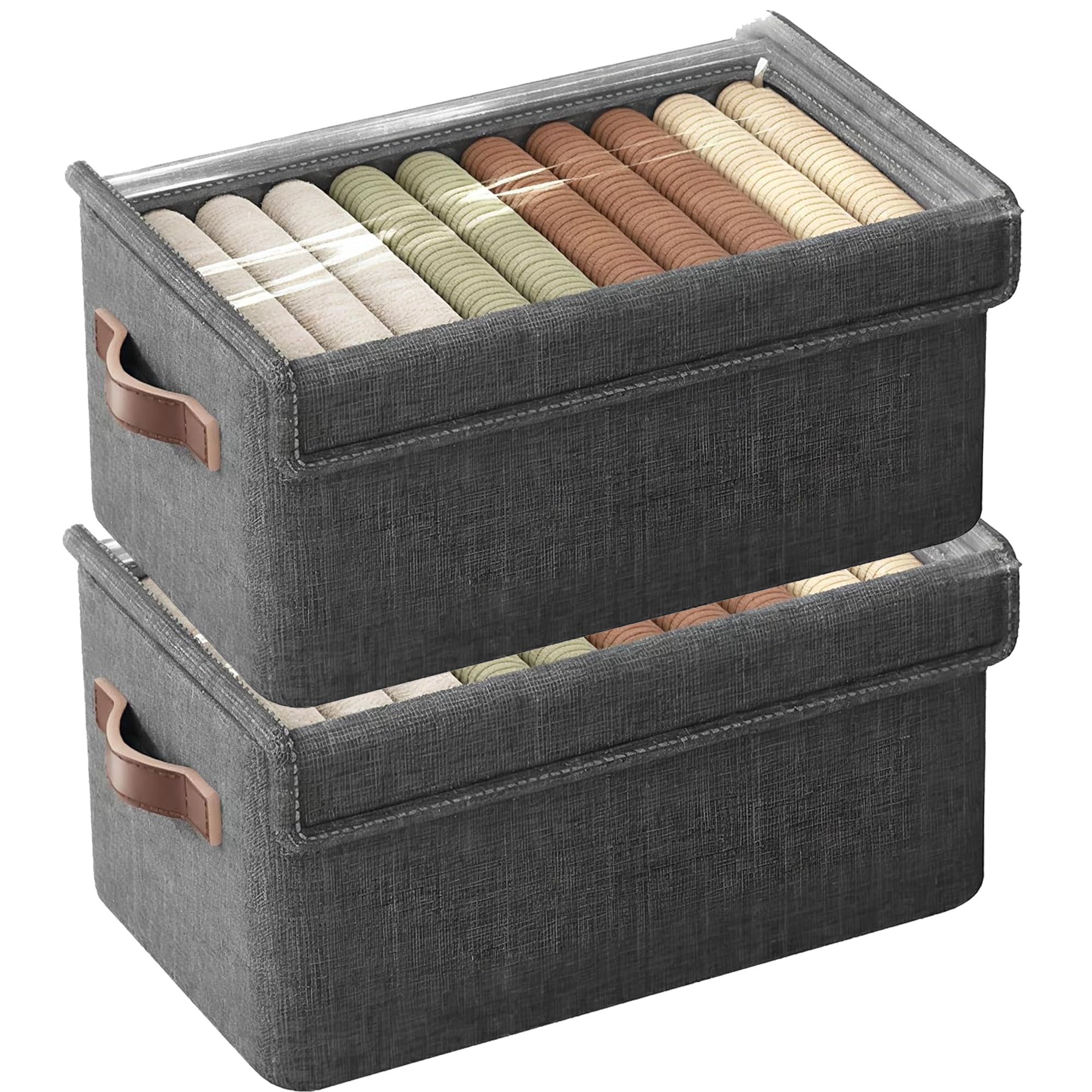 OxbOw Cloth Storage Box for Wardrobe, Wardrobe Organizer for Storage with Metal Frame, Foldable Almirah Organizer For Clothes, Pants, Shirt, T-Shirt Jeans (Grey, STORAGE CUBES- PACK OF 2-47x28x20 CM)-image-42