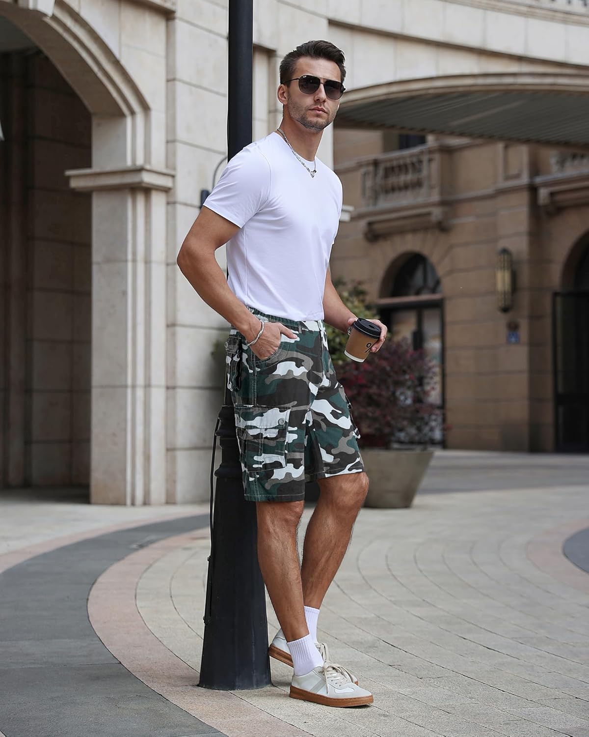 APTRO Men's Camo Cargo Shorts Button Closure Cotton Shorts Multi Button Pockets Casual Shorts 6 Pockets - Image 3
