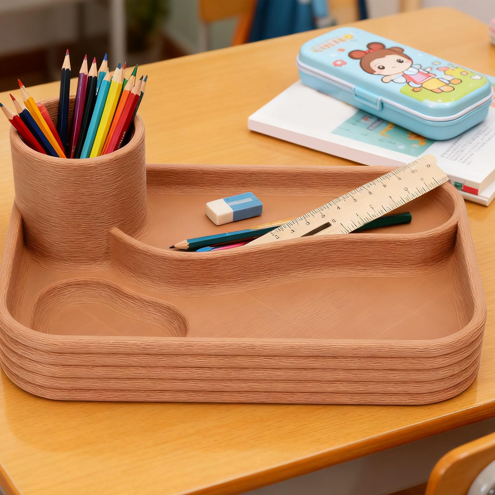 Portapenne da Scrivania, Organizer da Ufficio con Vassoio per Penne | Plastica Resistente Scomparti Trasparenti Design Compatto Ufficio Casa Studio Moderno Elegante Custodia Chiavi USB