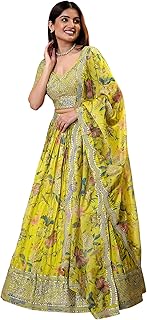 Zeel Clothing Women's Print And Sequins Embroidered Organza Semi-stitched Lehenga Choli Set With Dupatta (70666-Women-Lehe...