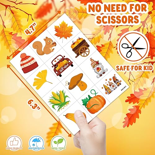 Miniatura 4 de 96 piezas de tatuajes temporales precortados para otoño y otoño, decoración de fiesta de cumpleaños, suministros de decoración de Acción de Gracias,