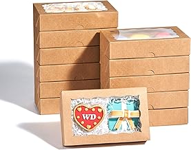 RomanticBaking 50 Pack Cookies Boxes for 2 Cookies 7" x 4 3/8" x 1 1/2"Easy Assembly Pop-up Brown Kraft Bakery Boxes for Wedding Birthday Baby Shower