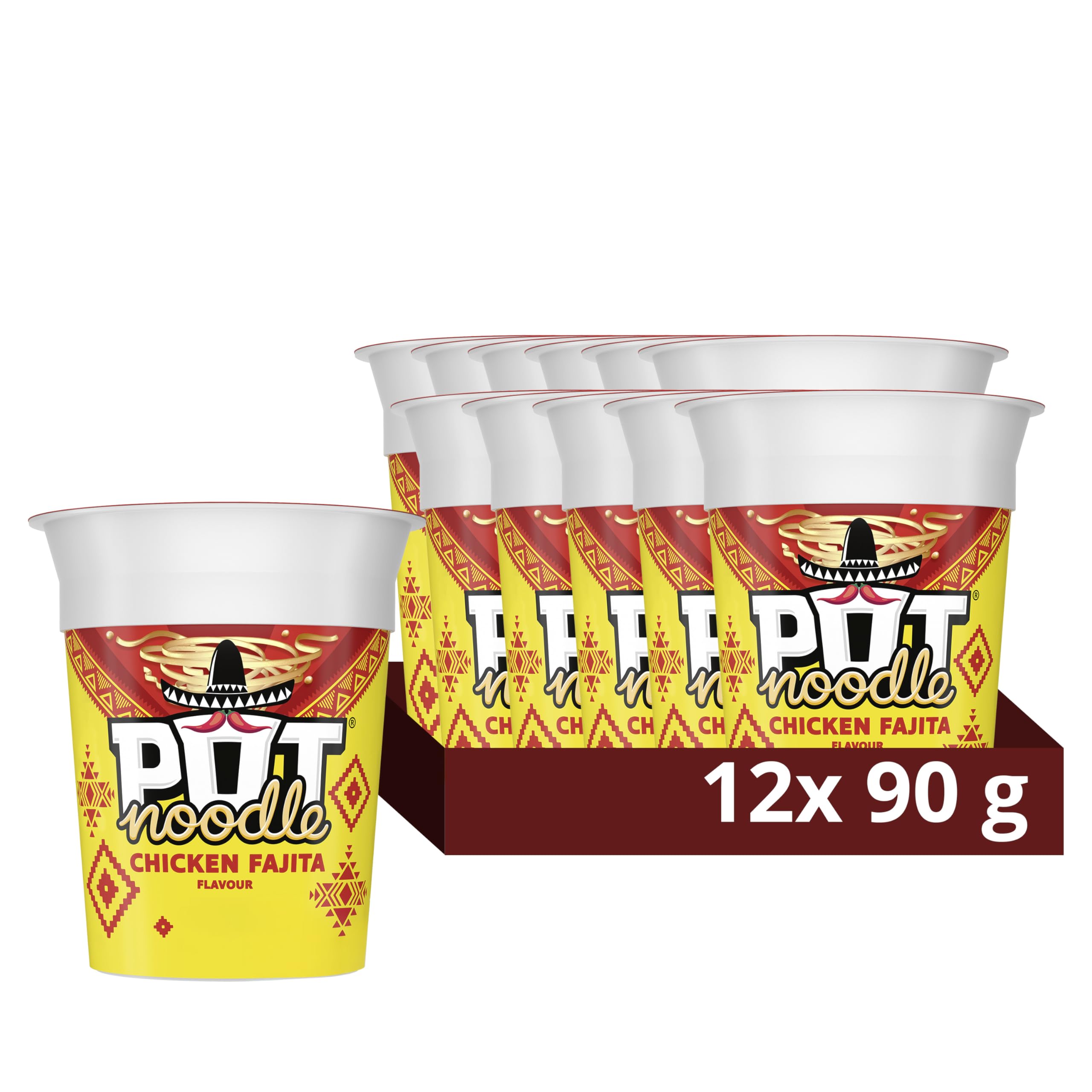 Pot Noodle Chicken Fajita Snack Pot instant vegan* snack quick to make noodles 12x 90 g