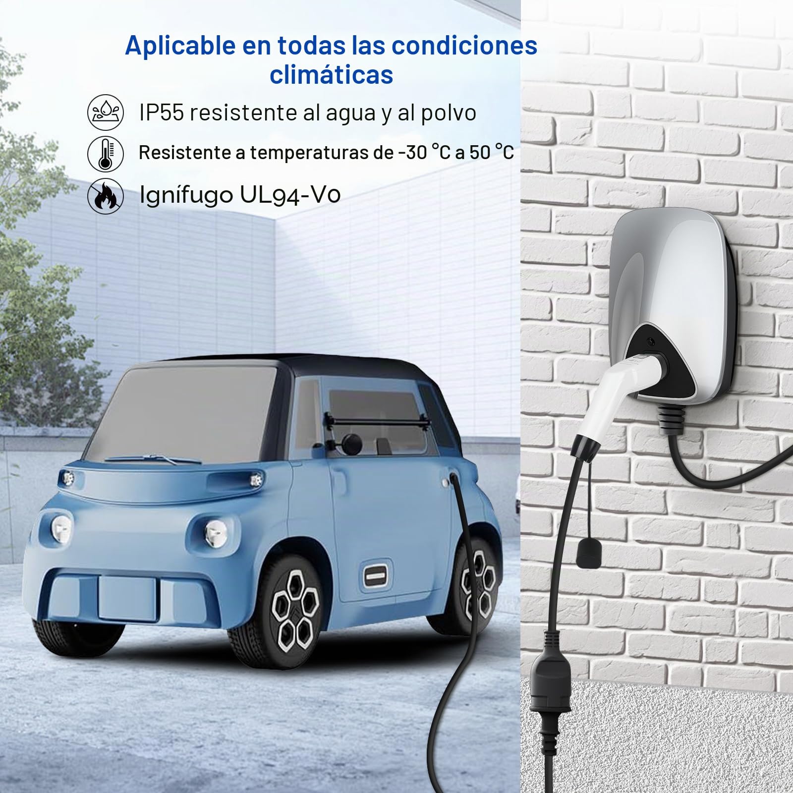 Adaptador Tipo 2 a Schuko, Cable de Descarga de Coche Eléctrico, Cable de Carga IEC 62196 a Enchufe Schuko, 16 A, 3,5 kW a Enchufe Schuko para Vehículo Eléctrico, E-Bike, E-Scooter