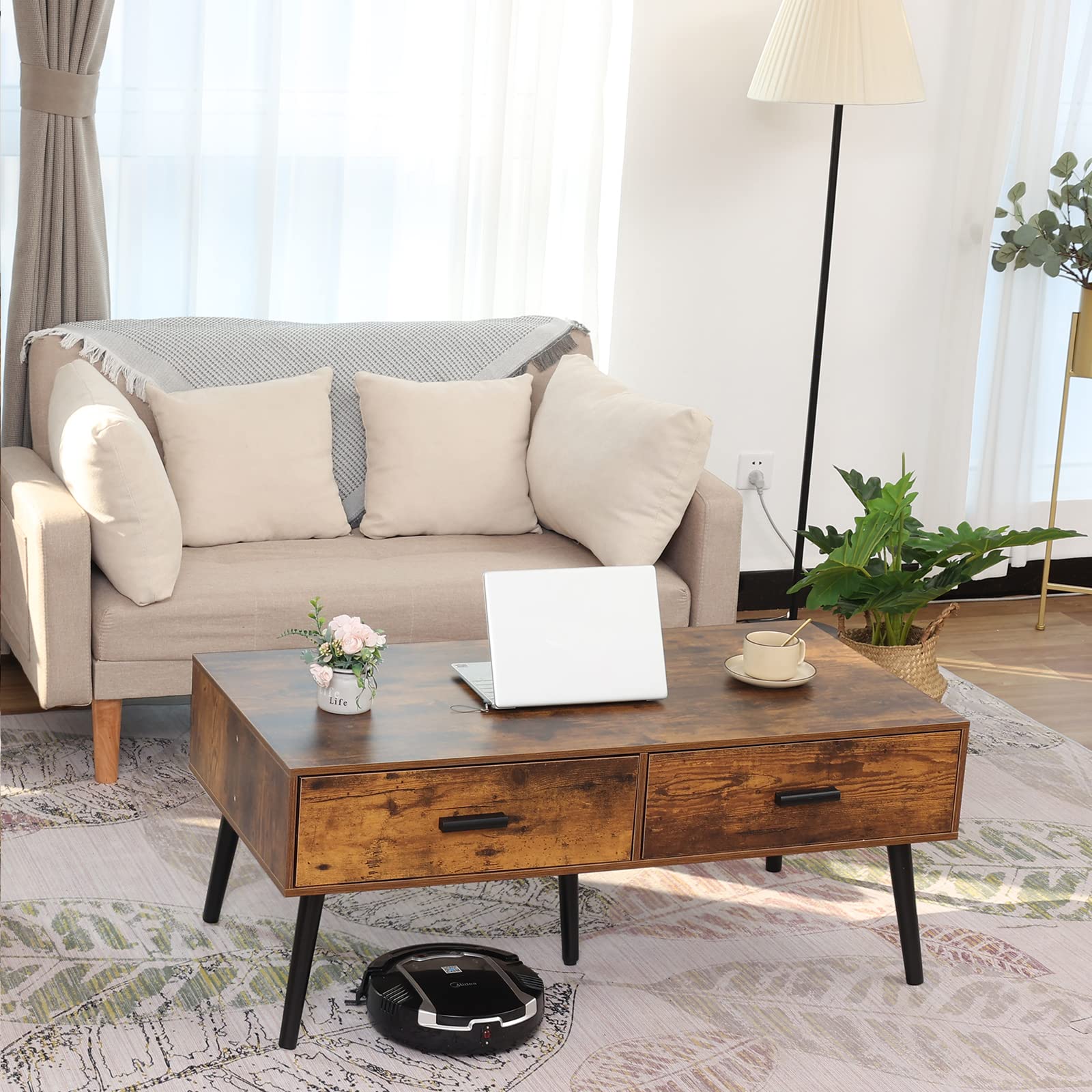 Iwell Coffee Table for Living Room, Mid Century Modern Coffee Table