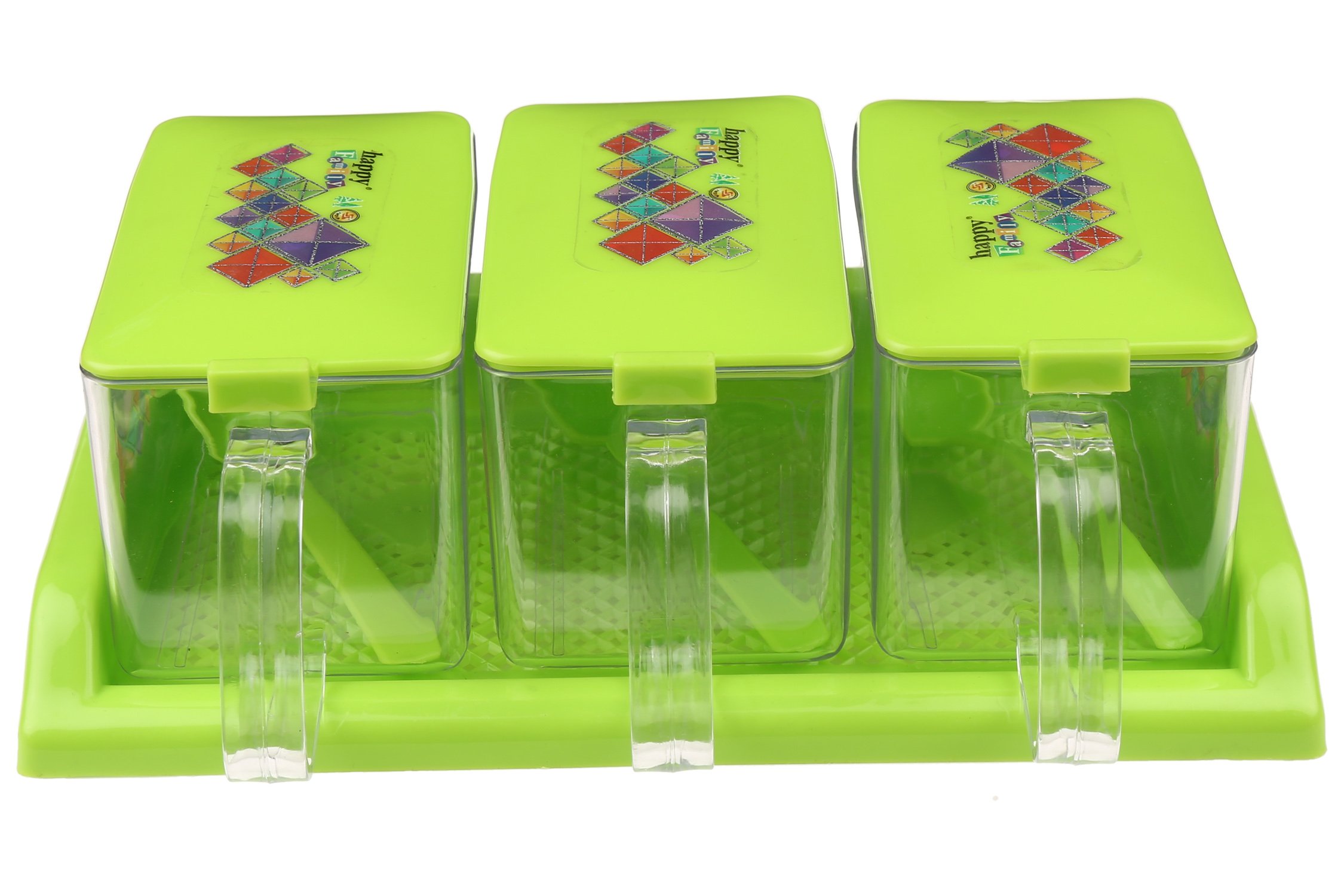 SUKHSON INDIA Kitchen Essential Container with Tray Set of 3 - Green