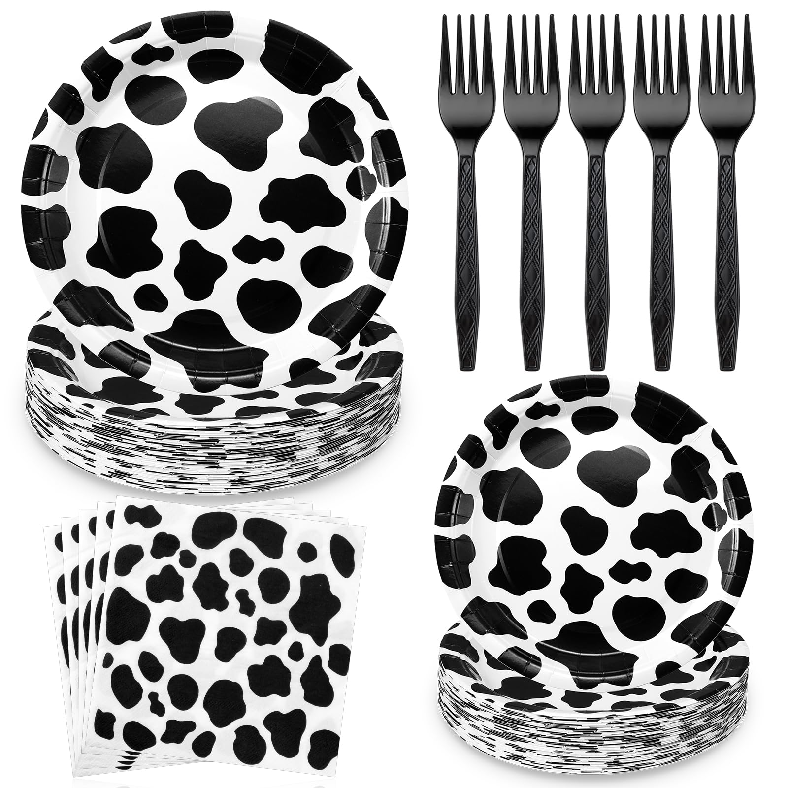 Layhit 160 Pcs Cow Paper Plates and Napkins Party Tableware Set, Serves 40