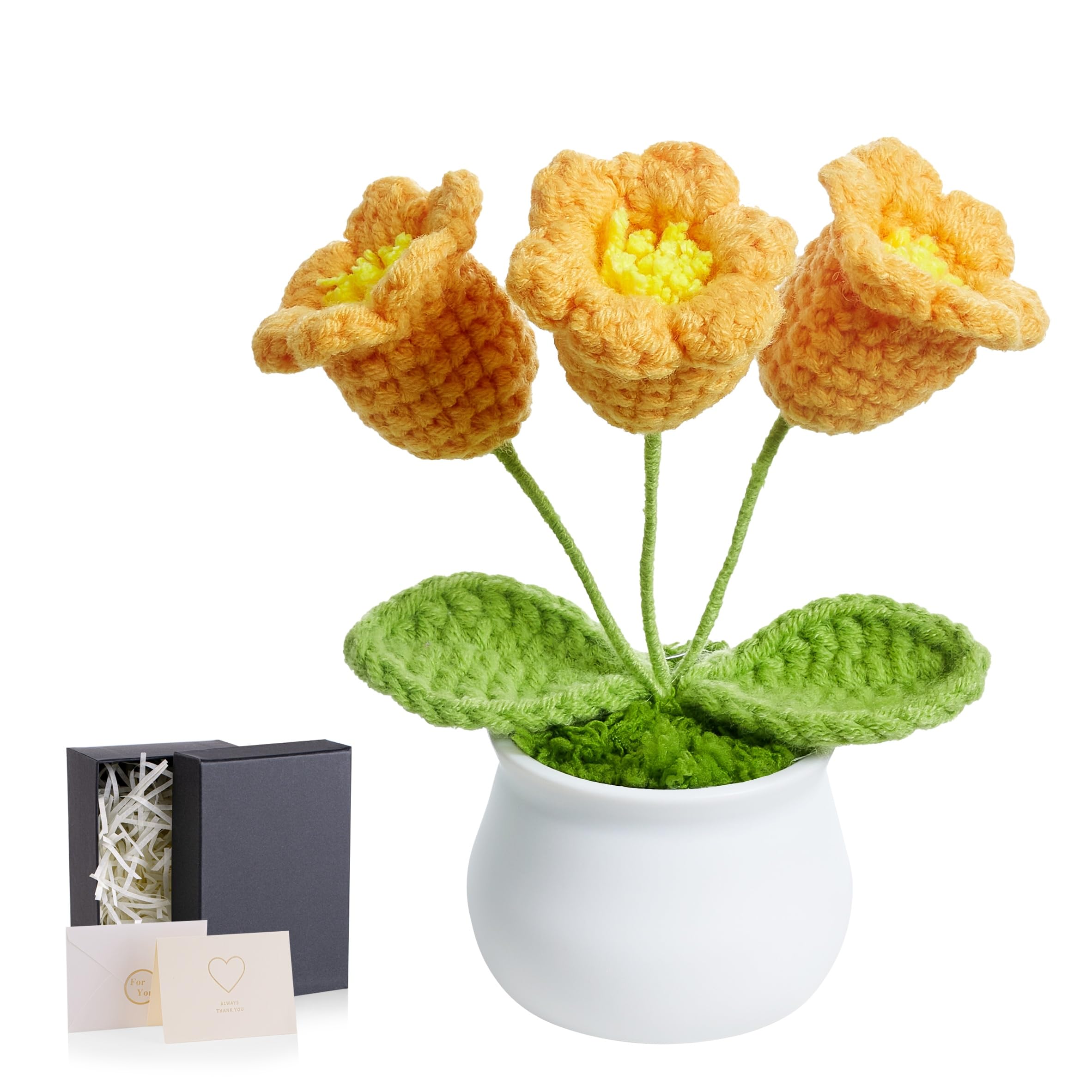 MAIBAOTA Orange Crochet Flowers Handmade Knitted Flower Bouquet Lily of The Valley Potted Plants Birthday Gifts for Women Desk Decor Accessories