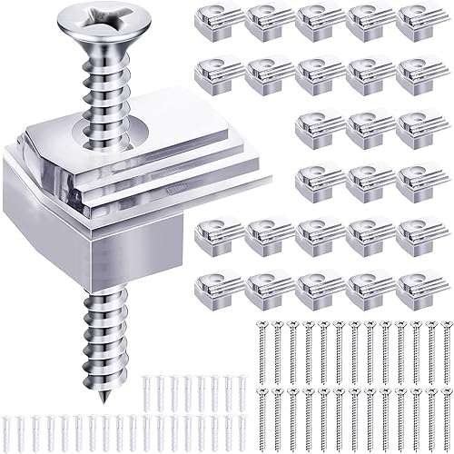 Miniatura 1 de Kit de clips de soporte de espejo, paquete de 48 ganchos de plástico transparente para espejos, kit de clips de retención de vidrio con tornillos