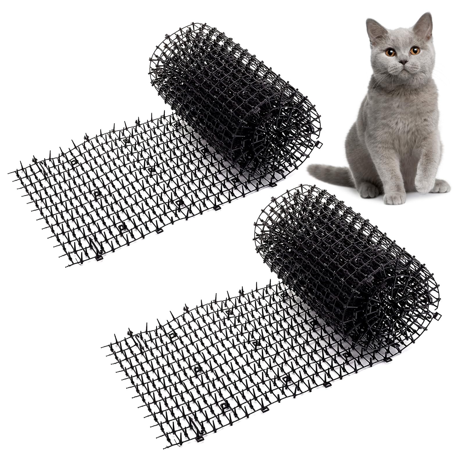 Tappetino Repellente per Gatti 200 x 30 cm, Dissuasore per Gatti, Plastica Tappetino Anti Gatto con 10 Pioli per Interni Ed Esterni, Anti Gatto Giardino（2 pezzi)