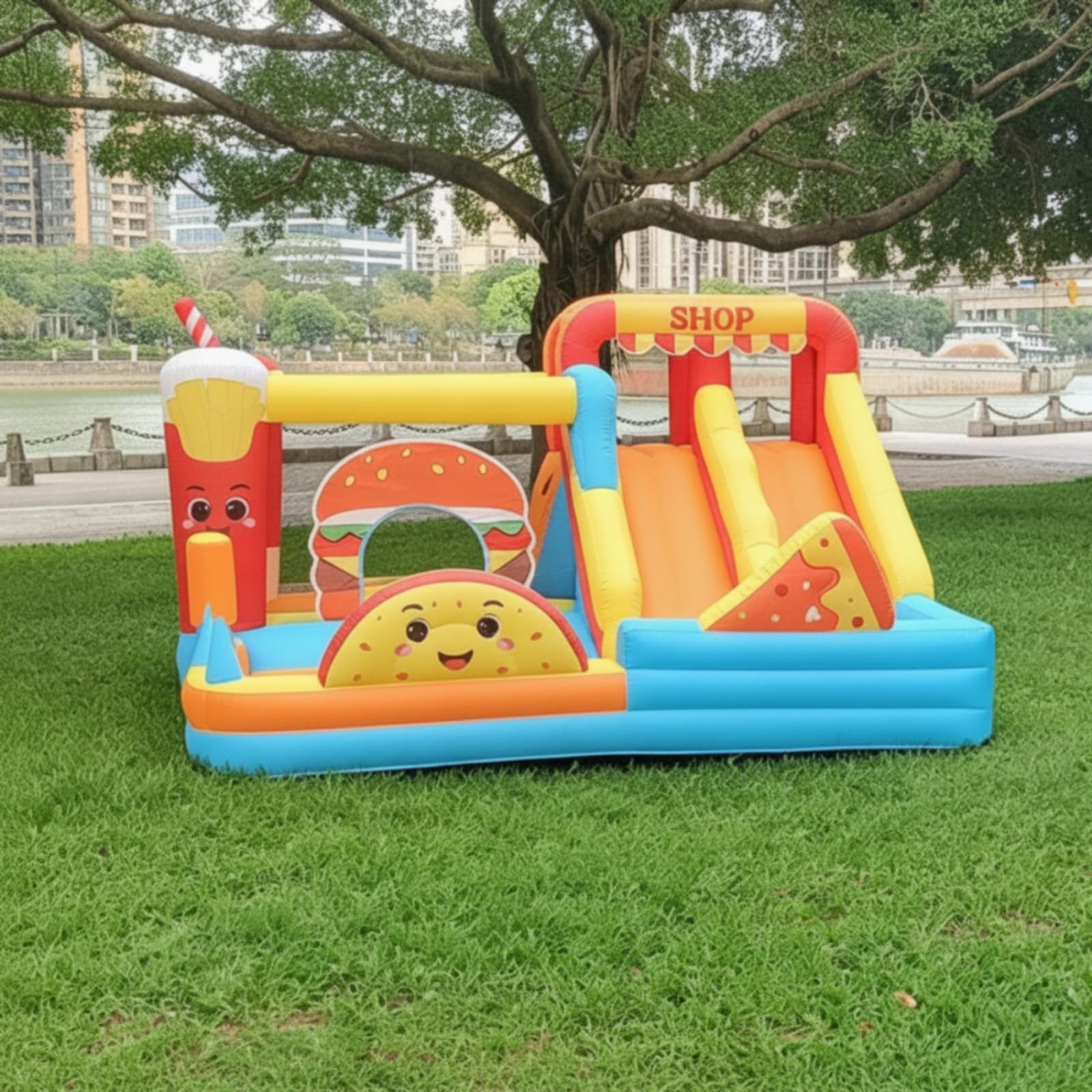 Castello Gonfiabile con Scivolo Multicolore Castello Gonfiabile con Ventola Robusto Trampolino per Feste di Compleanno