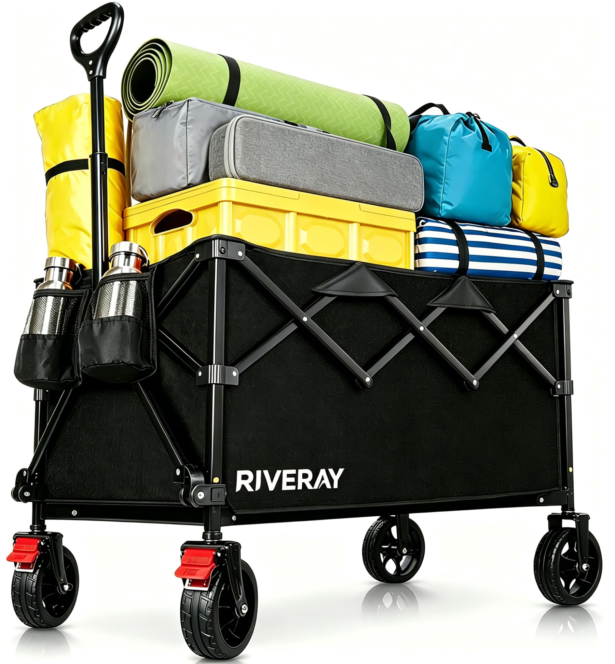 Carro Playa Plegable Ruedas Grandes 300L/230KG, Carrito Transporte Todoterreno con Frenos, Mango Ajustable, para Camping, Jardin, Compras, Pesca