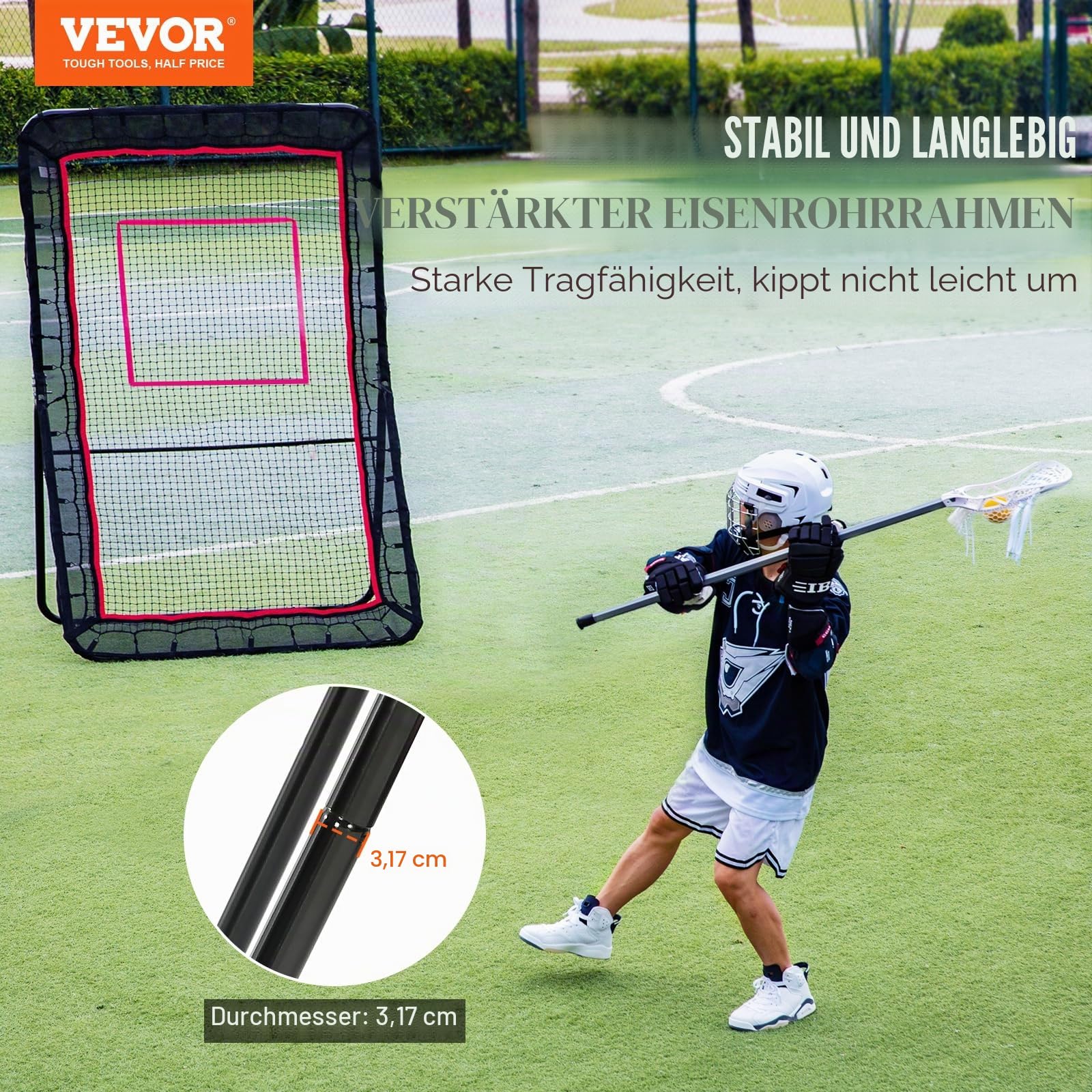 VEVOR Lacrosse-Rebounder für den Hinterhof, 1,5 x 2,1 m großes Volleyball-Rücksprungnetz, Pitchback-Throwback-Baseball-Softball-Return-Trainingsbildschirm, verstellbarer Winkel, Schießübungs-Trainings