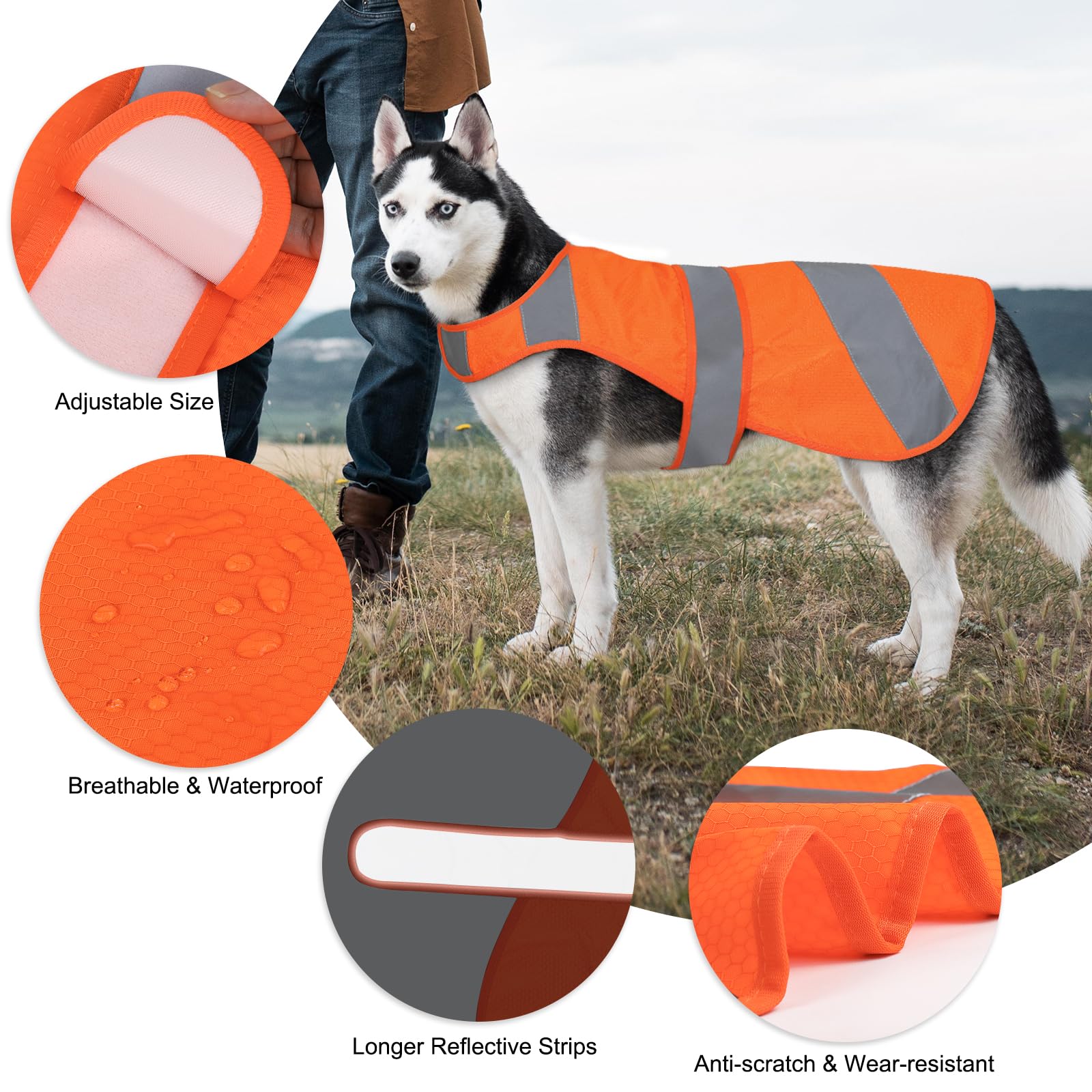 Chaleco naranja para perro, seguridad de alta visibilidad, chaleco de caza para perros, chaqueta suave ajustable, chaleco reflectante para perros pequeños, medianos y grandes