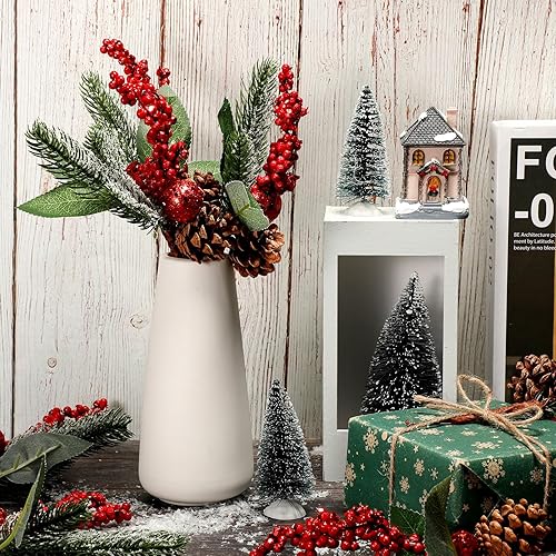 Miniatura 6 de Boao 12 piezas de palas de pino nevado artificiales con bayas rojas de acebo, piñas falsas, conos de pino para manualidades, fiestas, festividades,