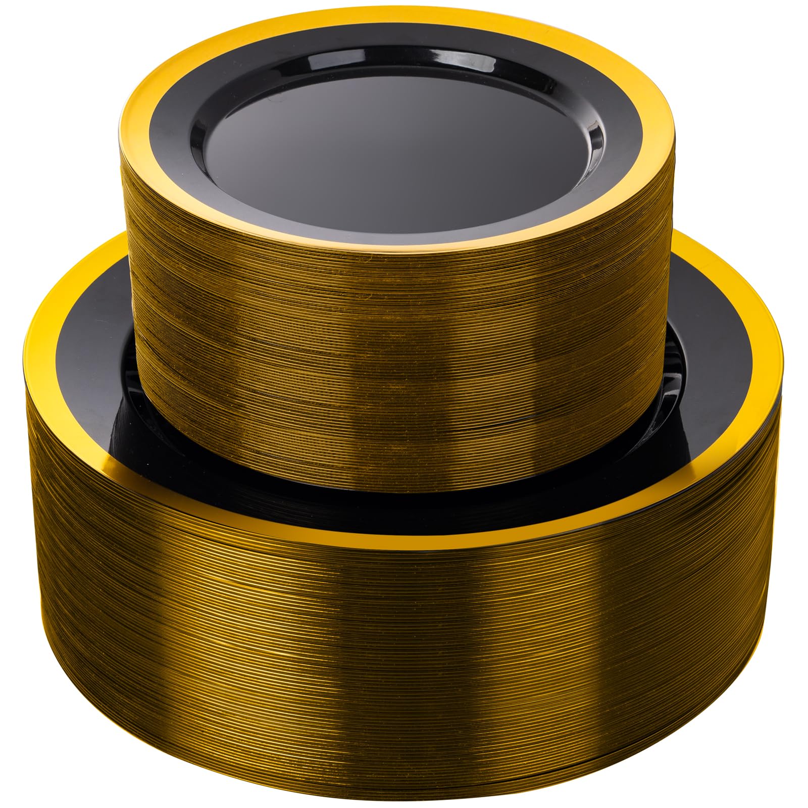 supernal 120pcs Black and Gold Plastic Plates Disposable Fancy Elegant Party Plates Heavy Duty Gold Plastic Dinnerware with Dinner and Dessert Size