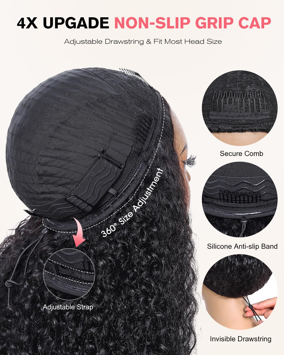 Kinky Curly Half Wig Human Hair 210 Density 3 In 1 Seamless Flip Over Half Wigs Glueless Kinky Curly Wigs Human Hair Beginner Friendly 360 Degree Flexi-fit Drawstring Headband Wig for Women 20 Inch