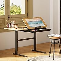 Vista 2 de FLEXISPOT Mesa de dibujo eléctrica de altura ajustable de 47.2 x 23.6 pulgadas, escritorio de dibujo de pie con parte superior extensible, estación