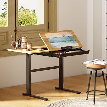 FLEXISPOT Electric Drafting Table Adjustable Height 47.2x23.6 Standing Drawing Desk Extendable Top Craft Workstation w/Tilting Tabletop, Storage Drawer for Study, Office, Studio, Art, Adult & Kid