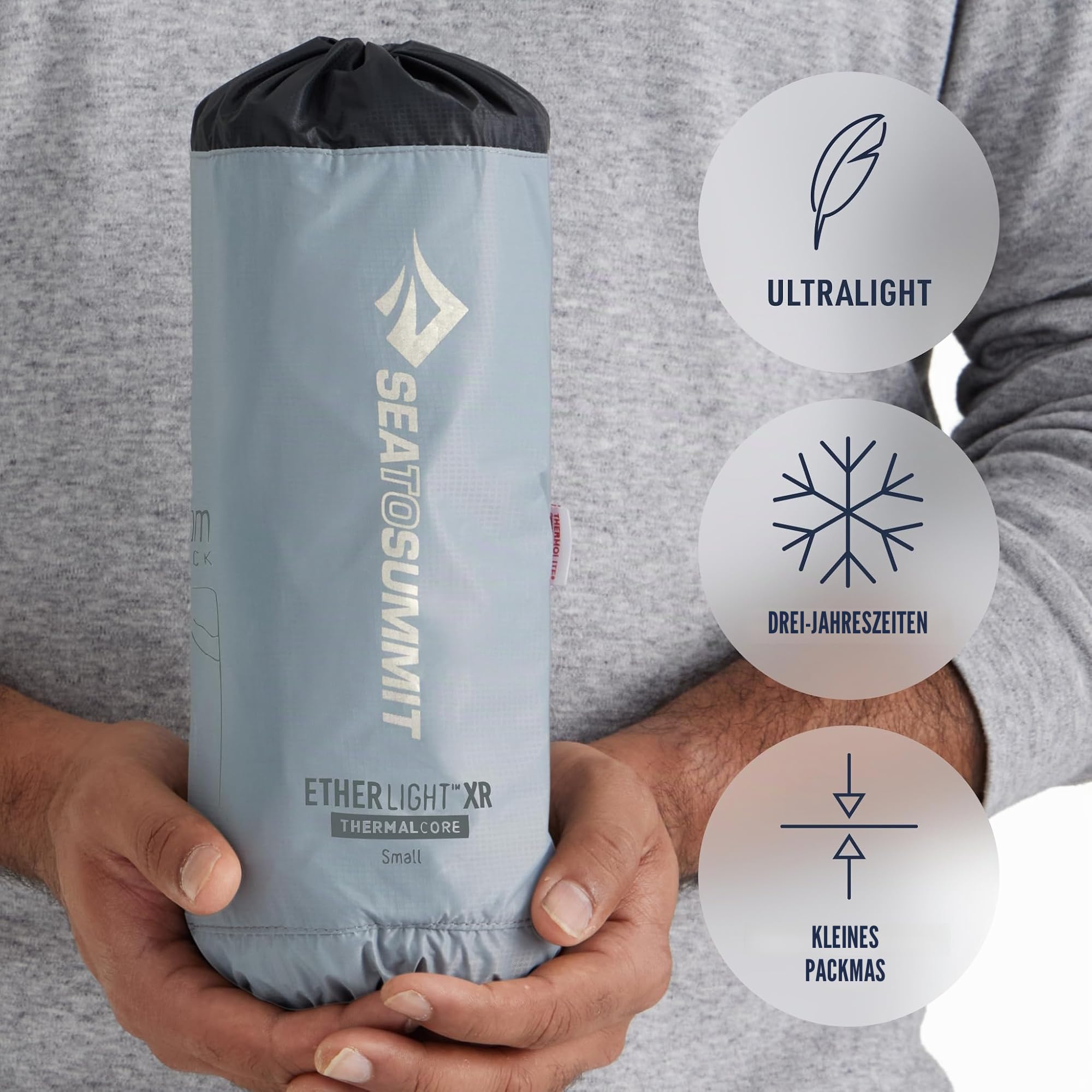 Sea to Summit – Ether Light XR Thermo Luftmatratze Large – ThermalCore Isolierung – Xpress Ventil – Packsack & Pillow Lock System – Ultrakompakt – 3 Jahreszeiten – Für Backpacking – Grau – 605g