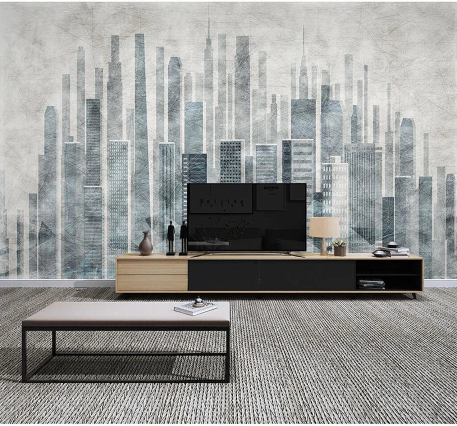Wallpaper-3D-Xlm 250Cm×170Cm(B×H) Abstract Retro Hand Drawn Urban Architecture Art 3D Wallpaper Easy Install Feature Office Living Room Sofa Bedroom Tv Background Wall Decoration-250Cm×170Cm