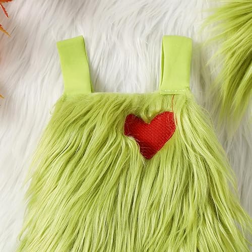 Miniatura 4 de Disfraz de Navidad para bebé niña pequeña, disfraz de piel sintética de tul con tutú de piel verde mullida, calentadores de piernas, calcetines,